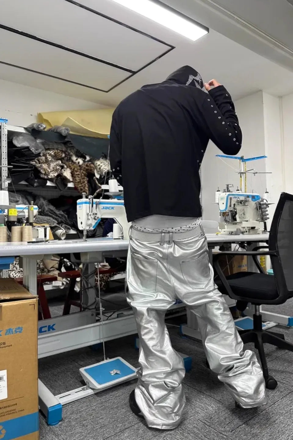 Metallic Silver Flared Trousers