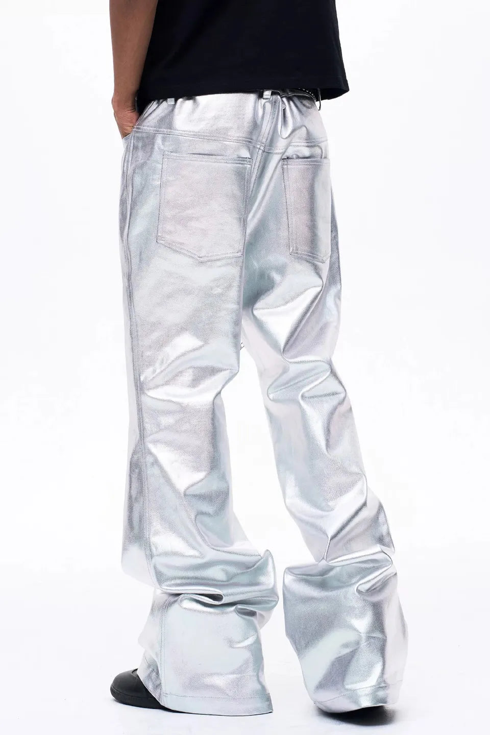 Metallic Silver Flared Trousers
