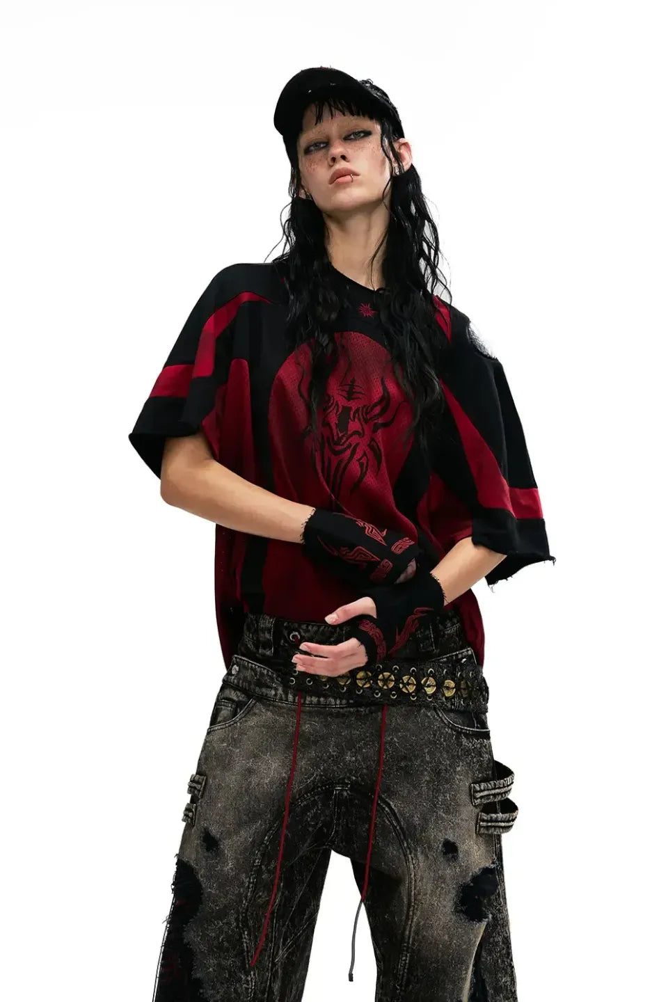 Mythical Beast Motif Patchwork T-Shirt