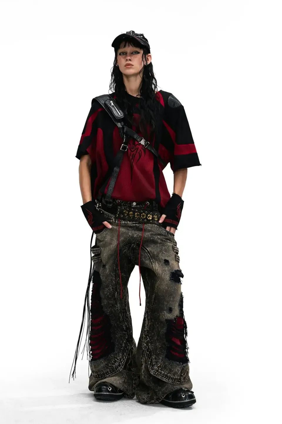 Mythical Beast Motif Patchwork T-Shirt