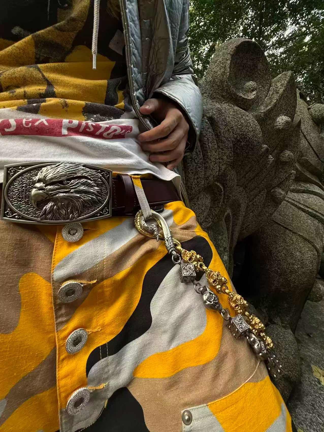 Gemstone Raptor Engraved Vine Leather Belt