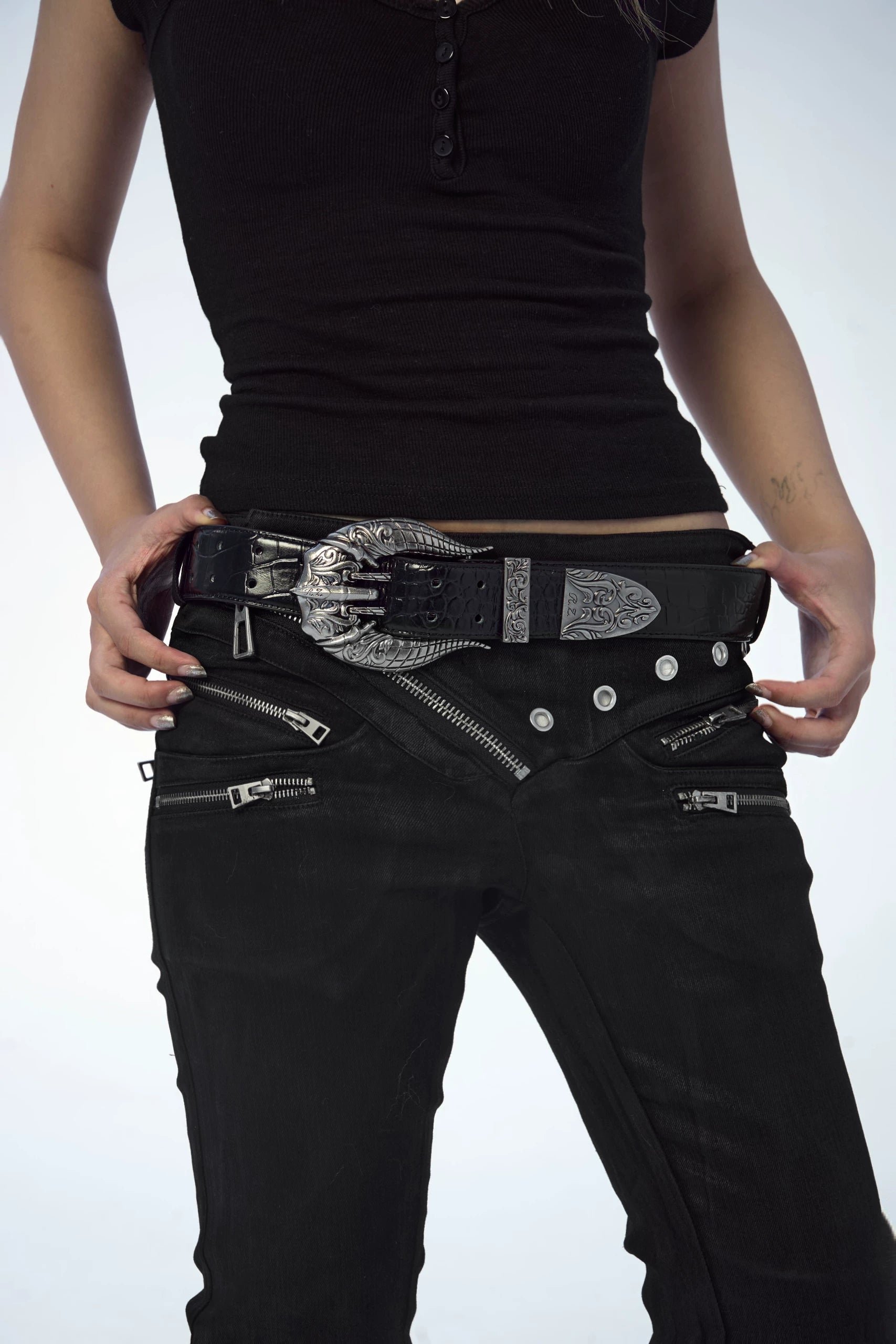 Bone Eagle Crocodile Leather Belt