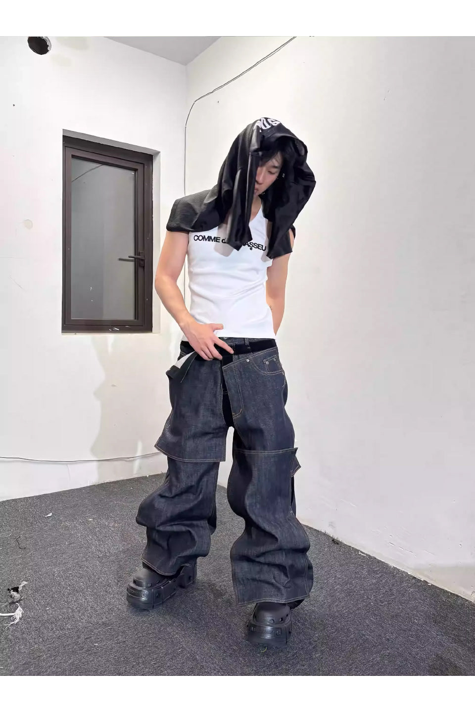 Peel Off Pant Piece Raw Unslaked Raw Cow Jeans in Original Color