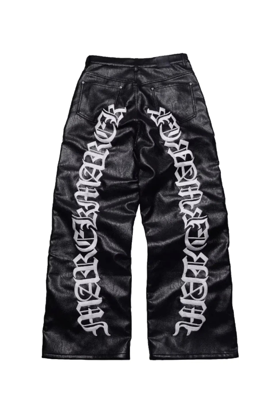 Sanskrit Embroidery Wide Leather Pants