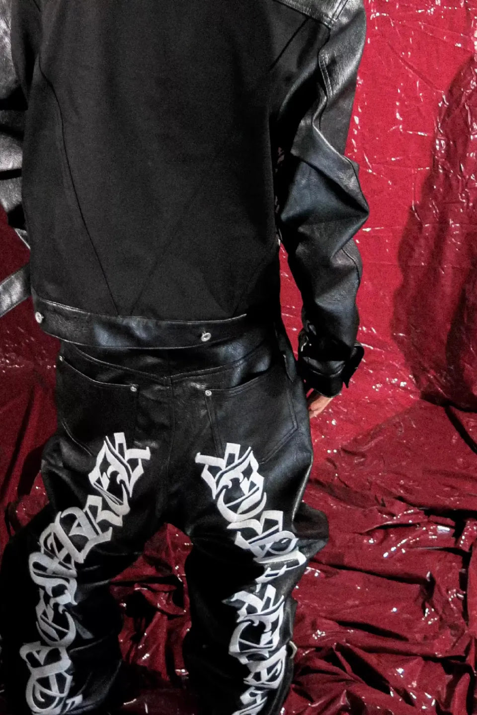 Sanskrit Embroidery Wide Leather Pants