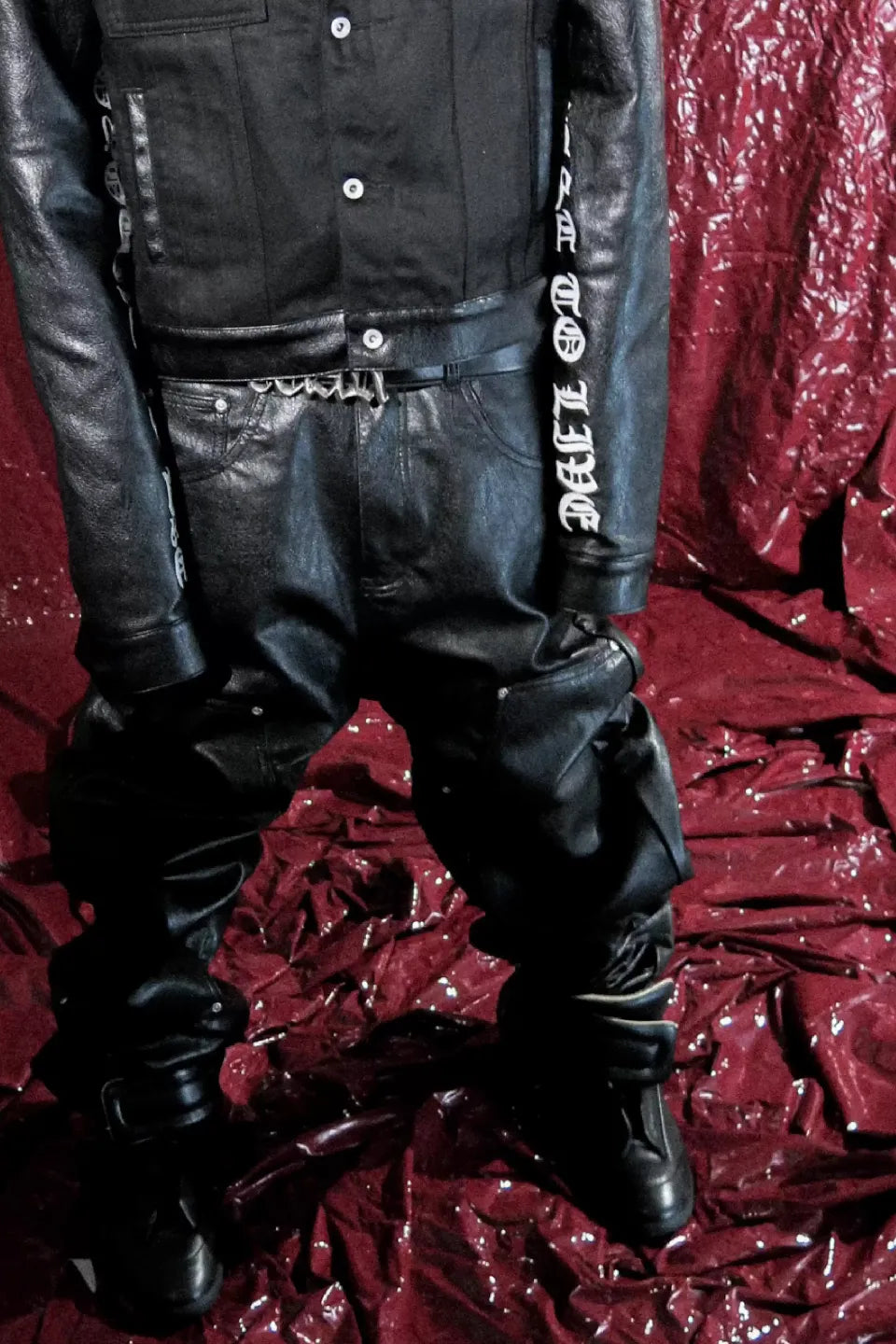 Sanskrit Embroidery Wide Leather Pants