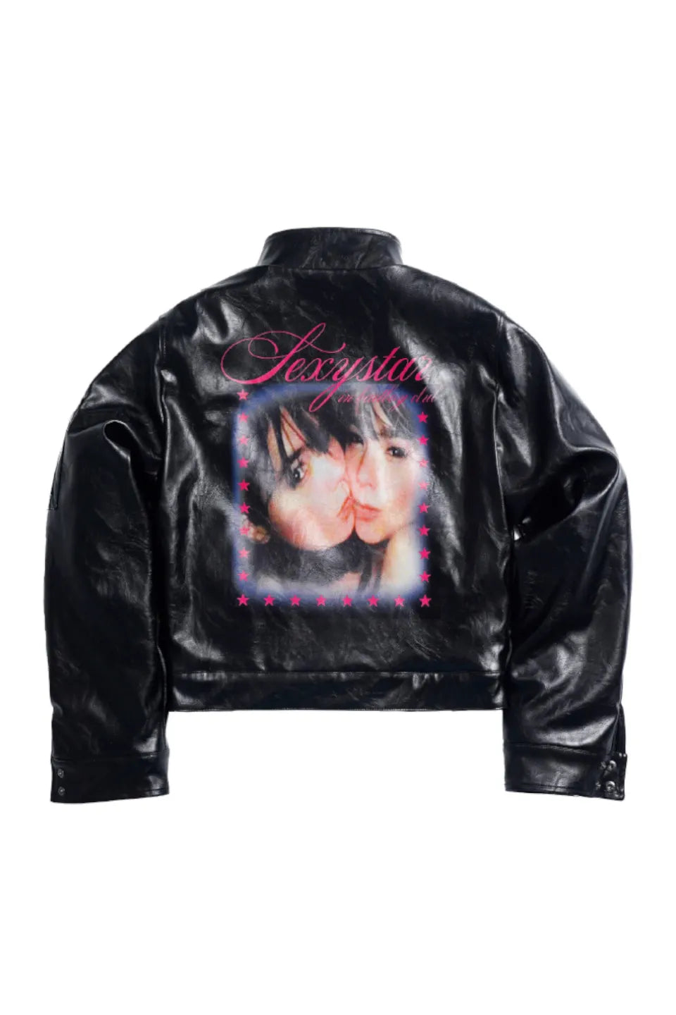 Sexy Stars Printed Leather Padded Cropped Bomber