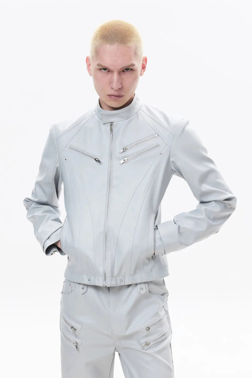 Sharp Zip Leather Jacket