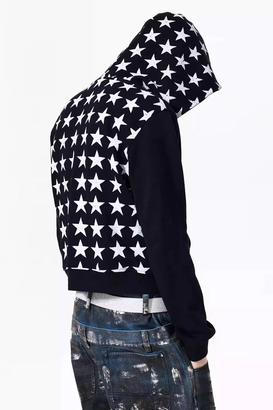 Star Print Zip Up Hoodie