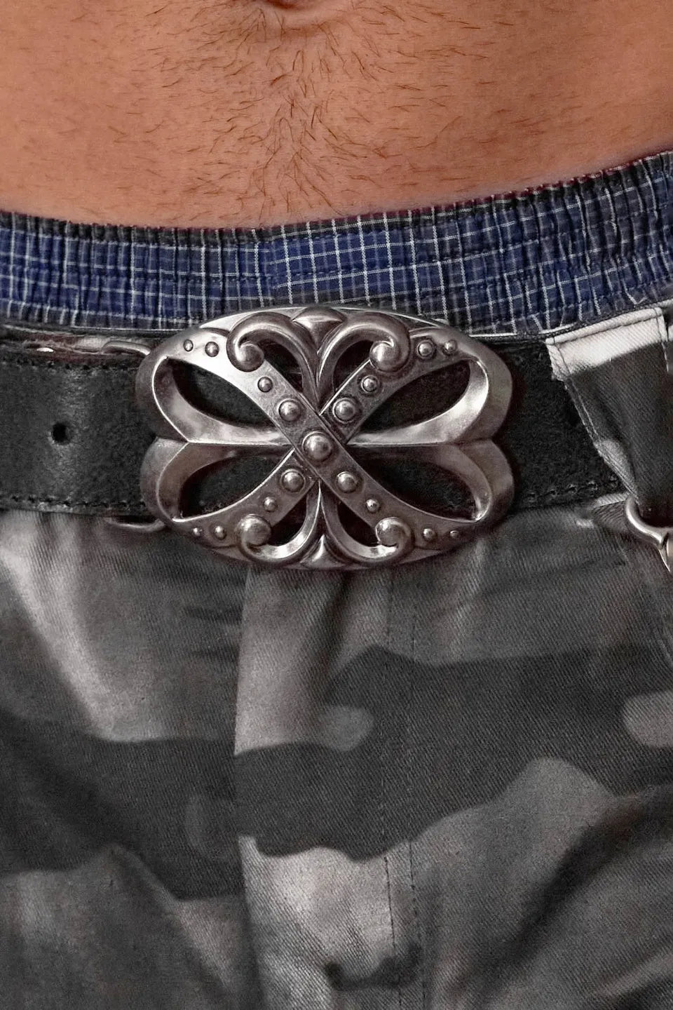 Studded Rhinestone Carved Buckle Leather Belt