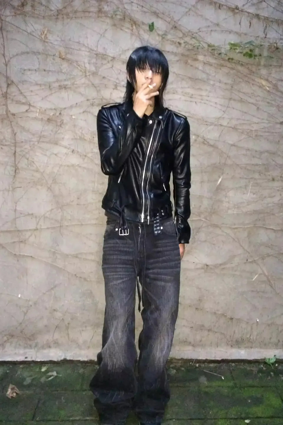 Void Double Zipper Adjustable Rock and Roll Leather Biker Jacket