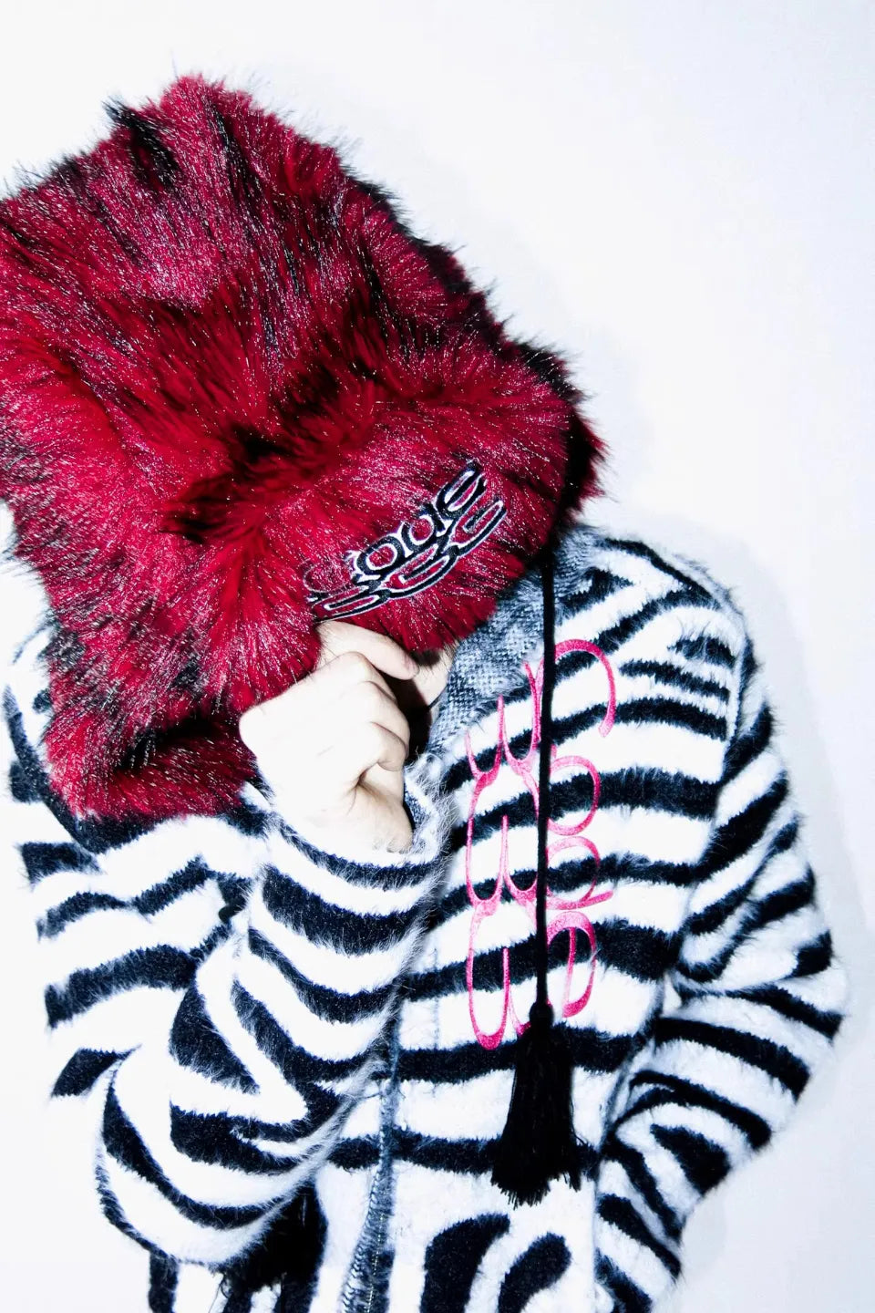 Zebra Print Faux Fur Hoodie