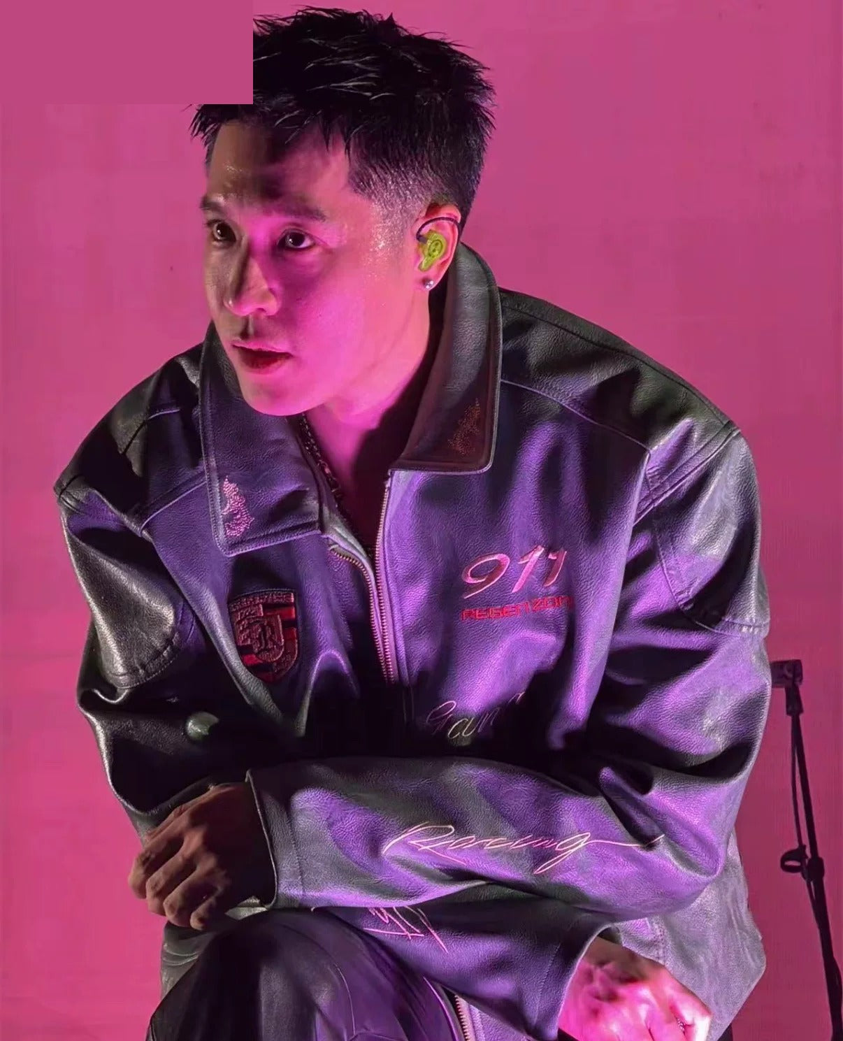 Racing Embroidered Quilted Leather Jacket