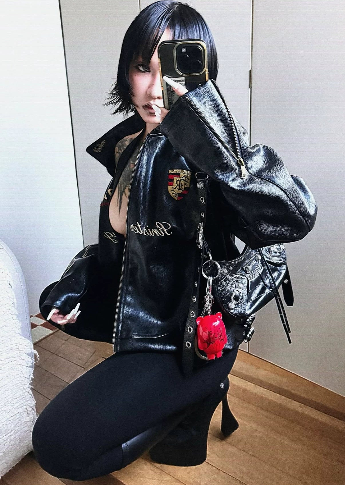 Racing Embroidered Quilted Leather Jacket