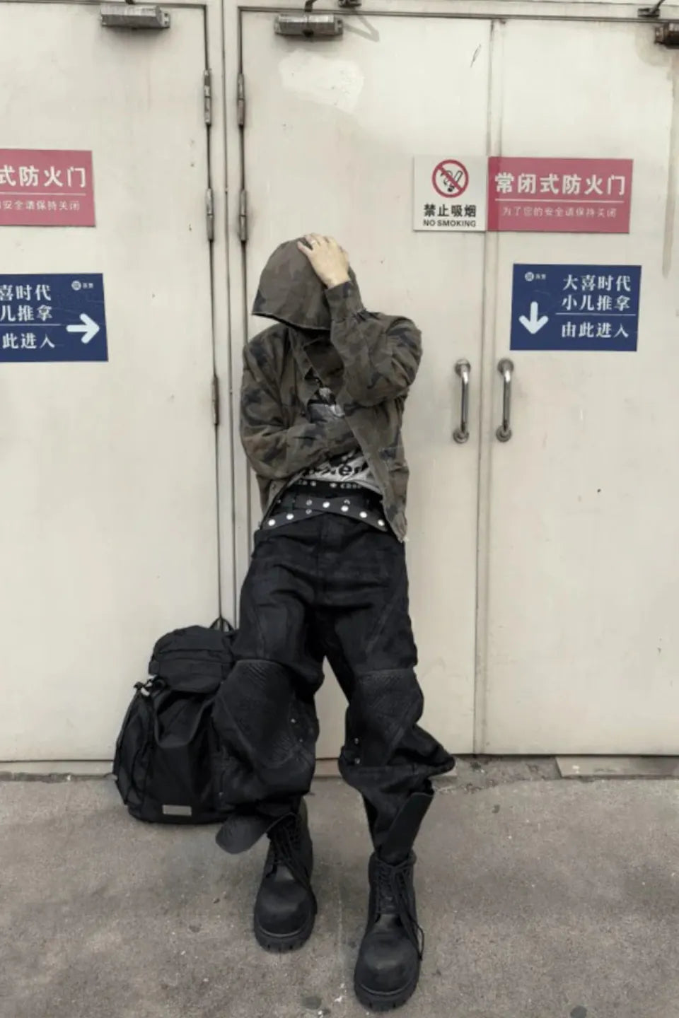 x GOJOYJINNI Armor Patch Distressed Biker Jeans