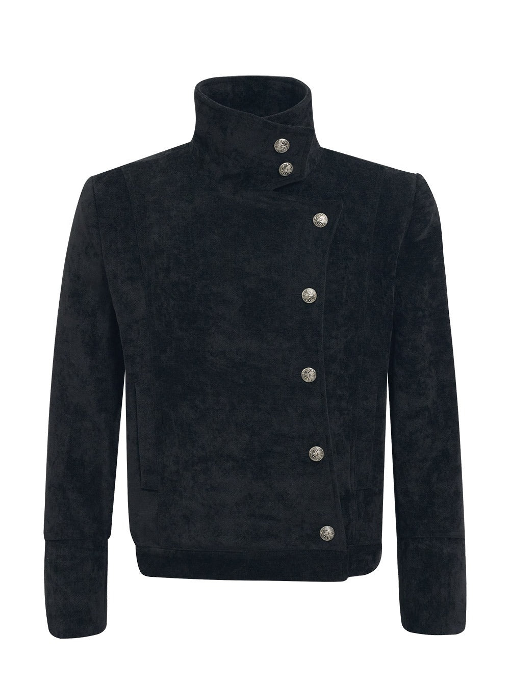 Asymmetric Velvet High-Neck Cropped Jacket