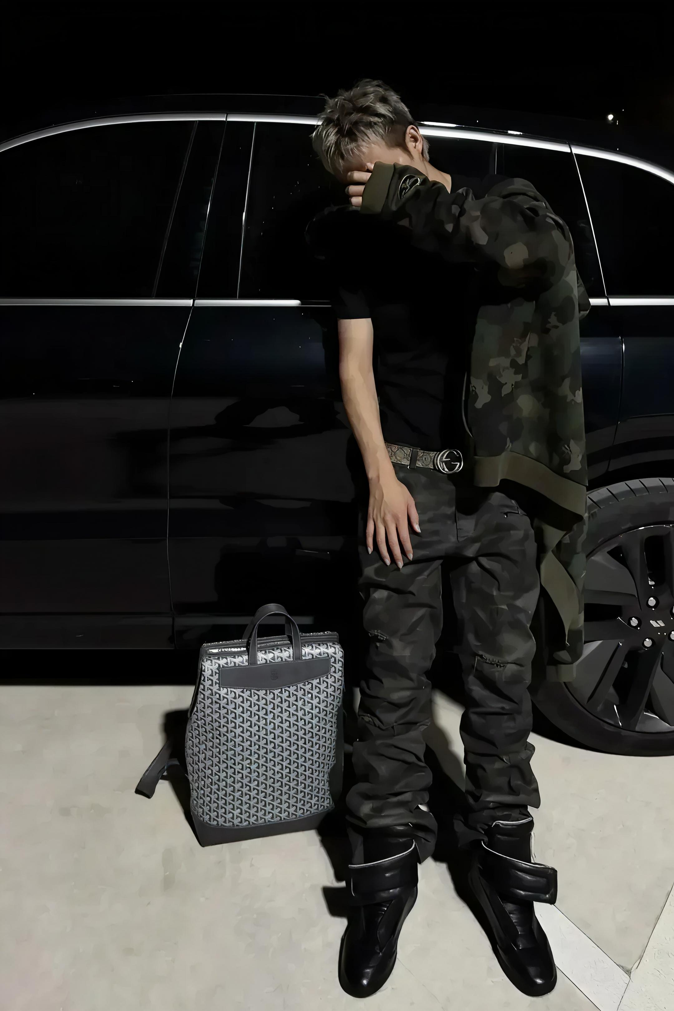 Wax Coated Camo Distressed Jeans