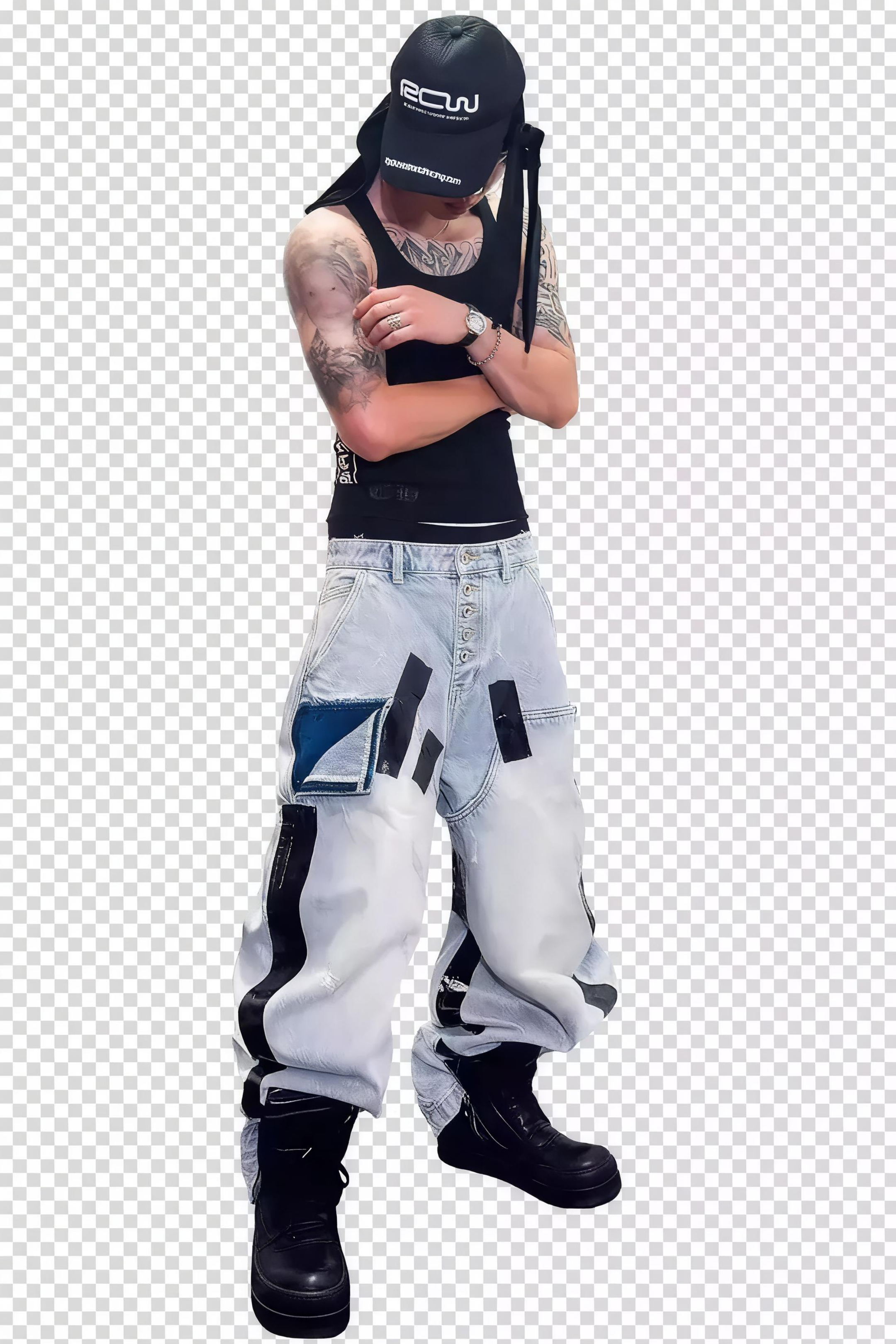 Heavily Distressed Duct Taped Washed Denim Jeans