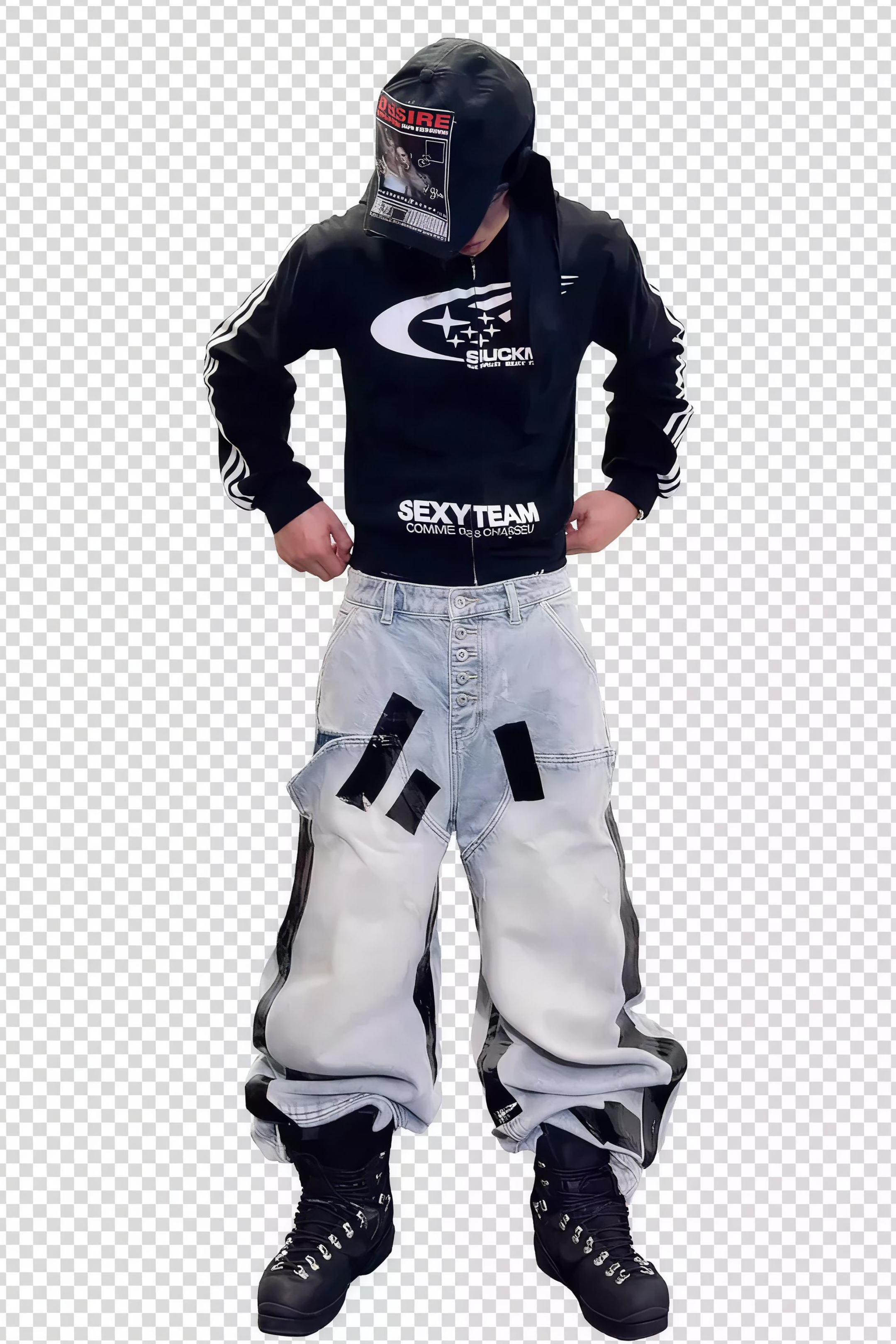 Heavily Distressed Duct Taped Washed Denim Jeans