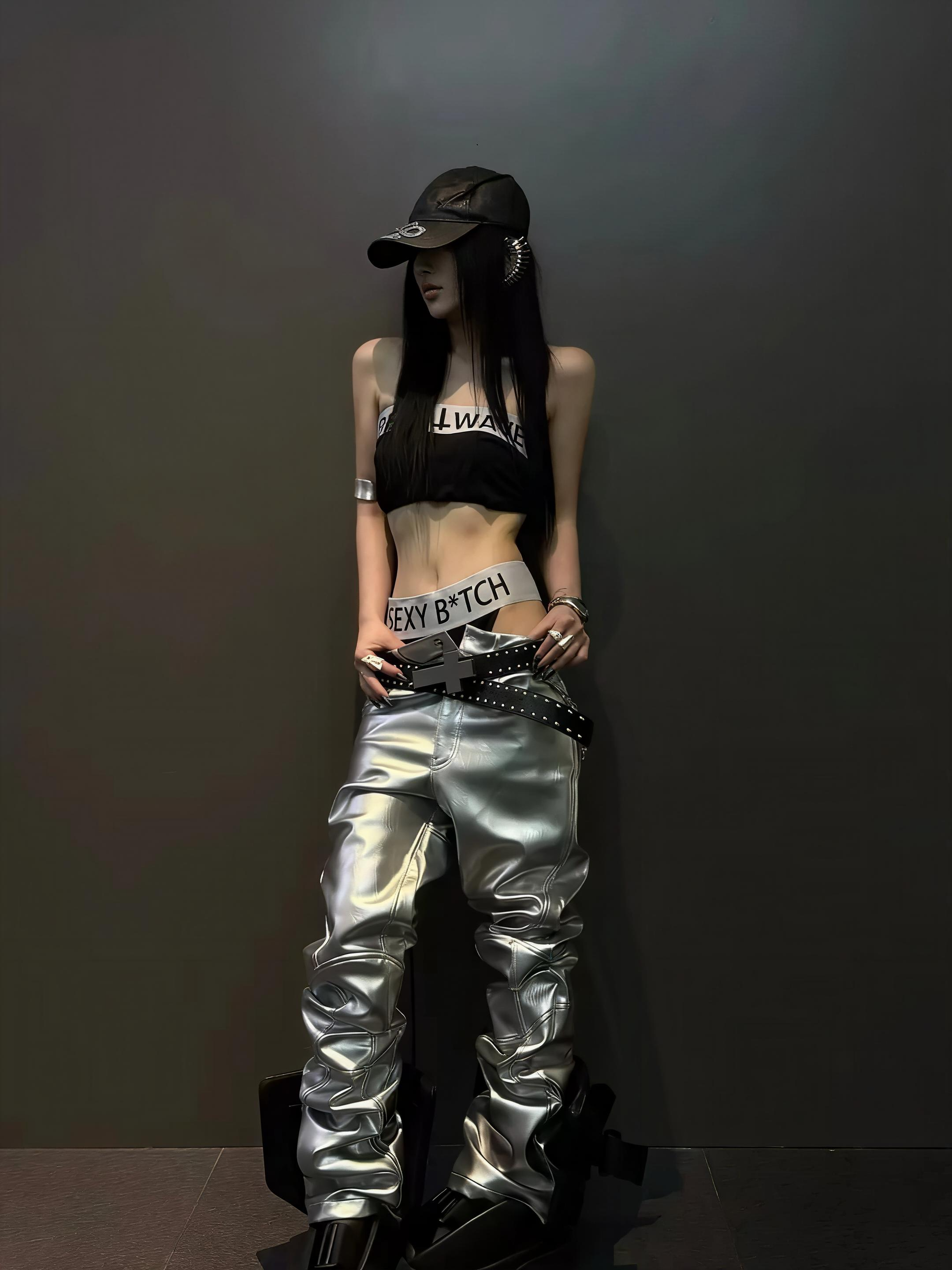 Silver Liquid Leather Pants