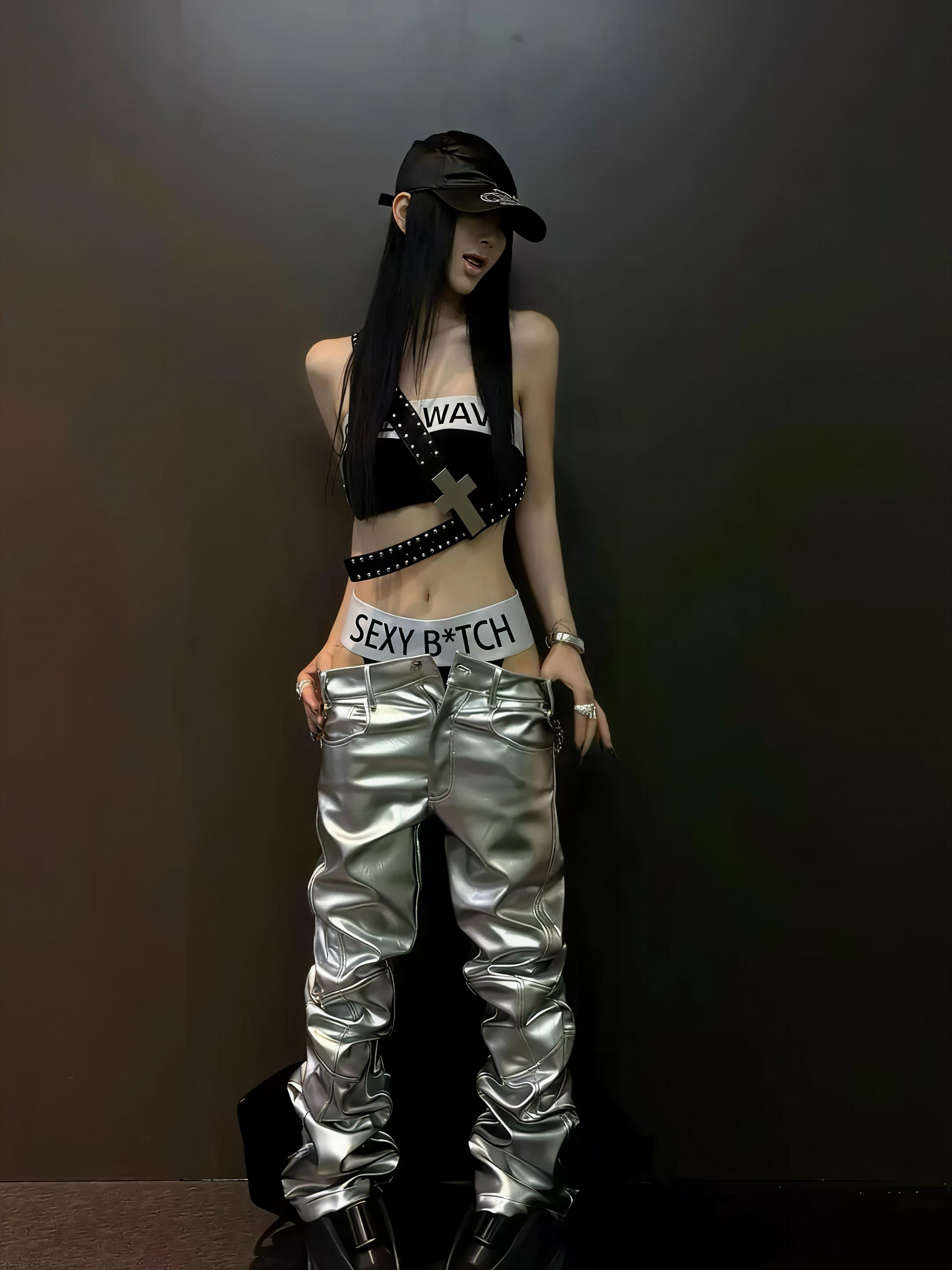 Silver Liquid Leather Pants