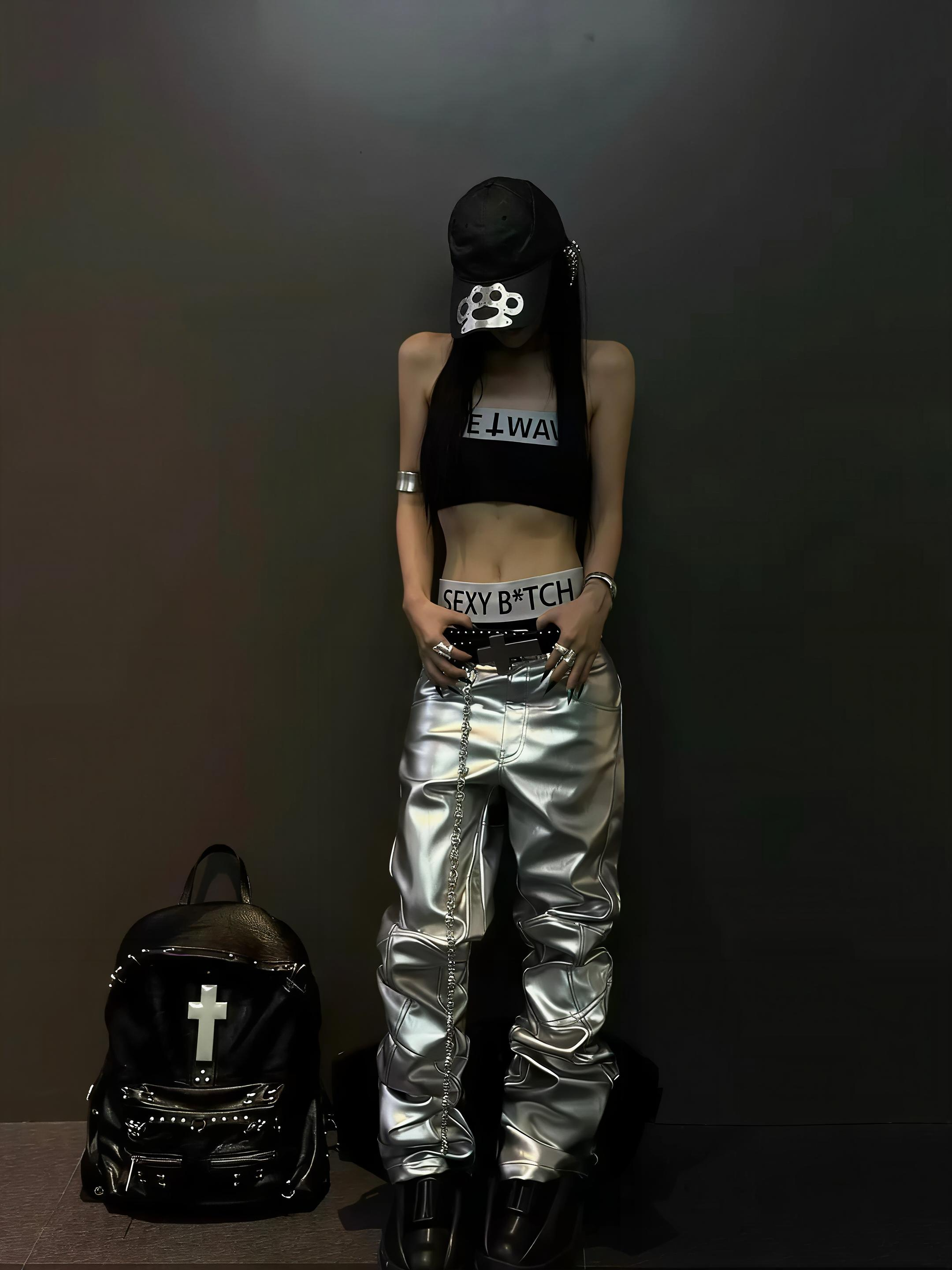 Silver Liquid Leather Pants