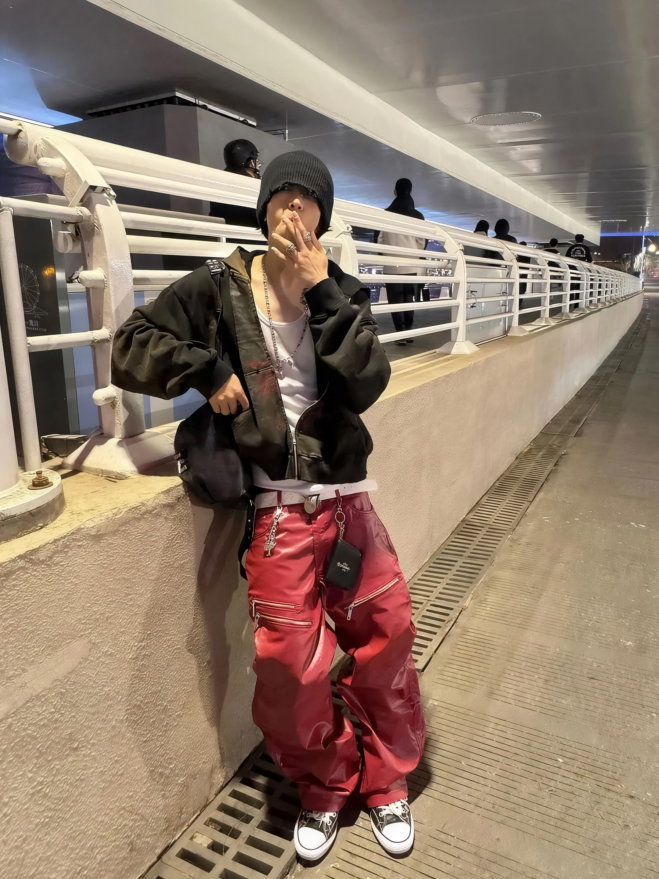 ЯЁD Liquid Metal Red Straight Leg Wax Pants