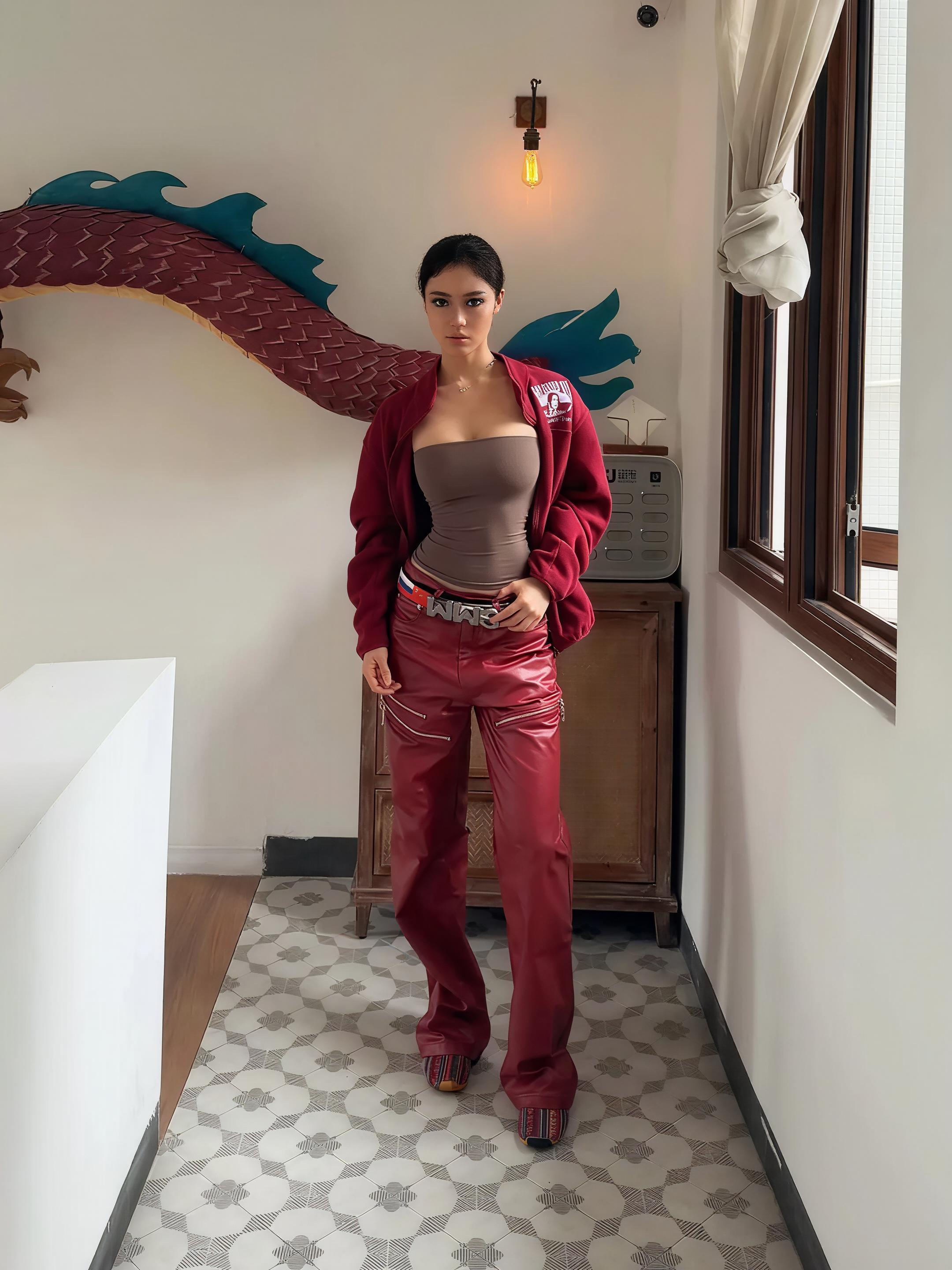 ЯЁD Liquid Metal Red Straight Leg Wax Pants