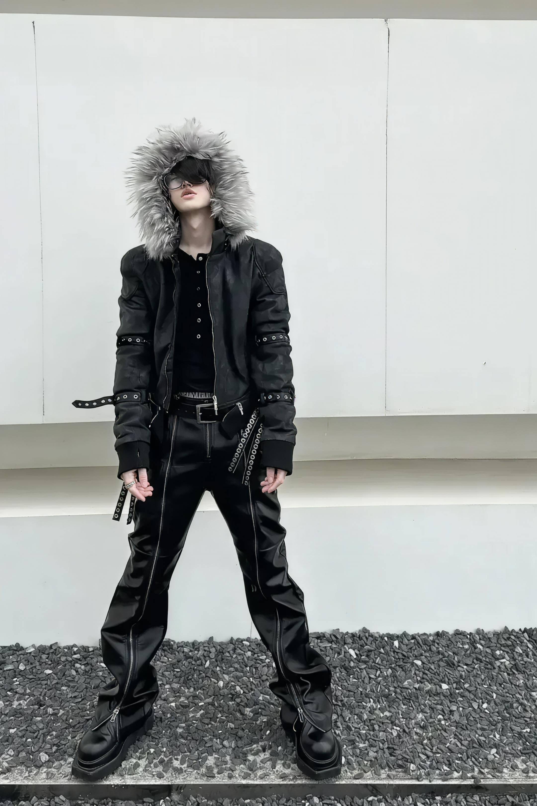 Double Zip Faux Leather Flare Pants