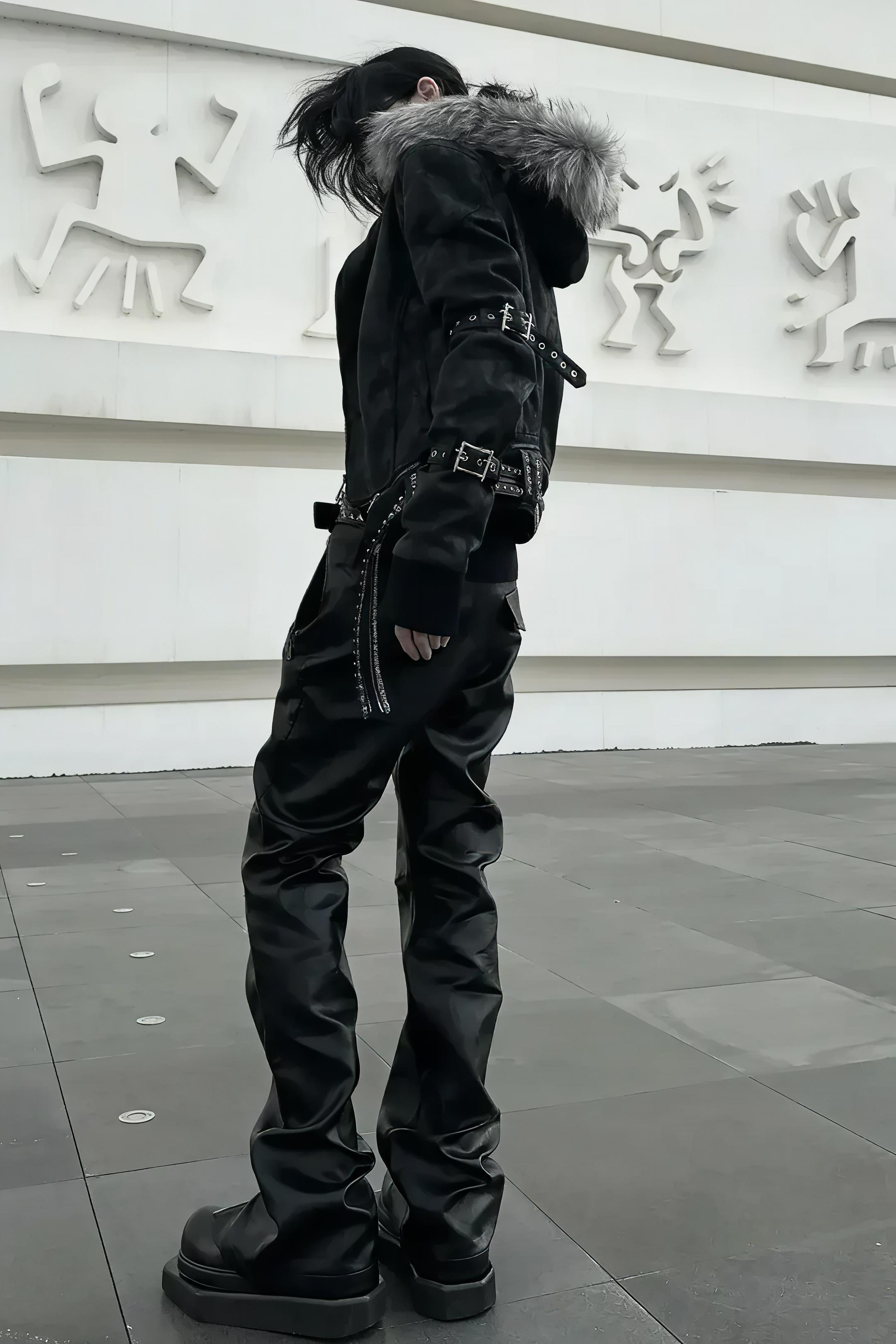 Double Zip Faux Leather Flare Pants