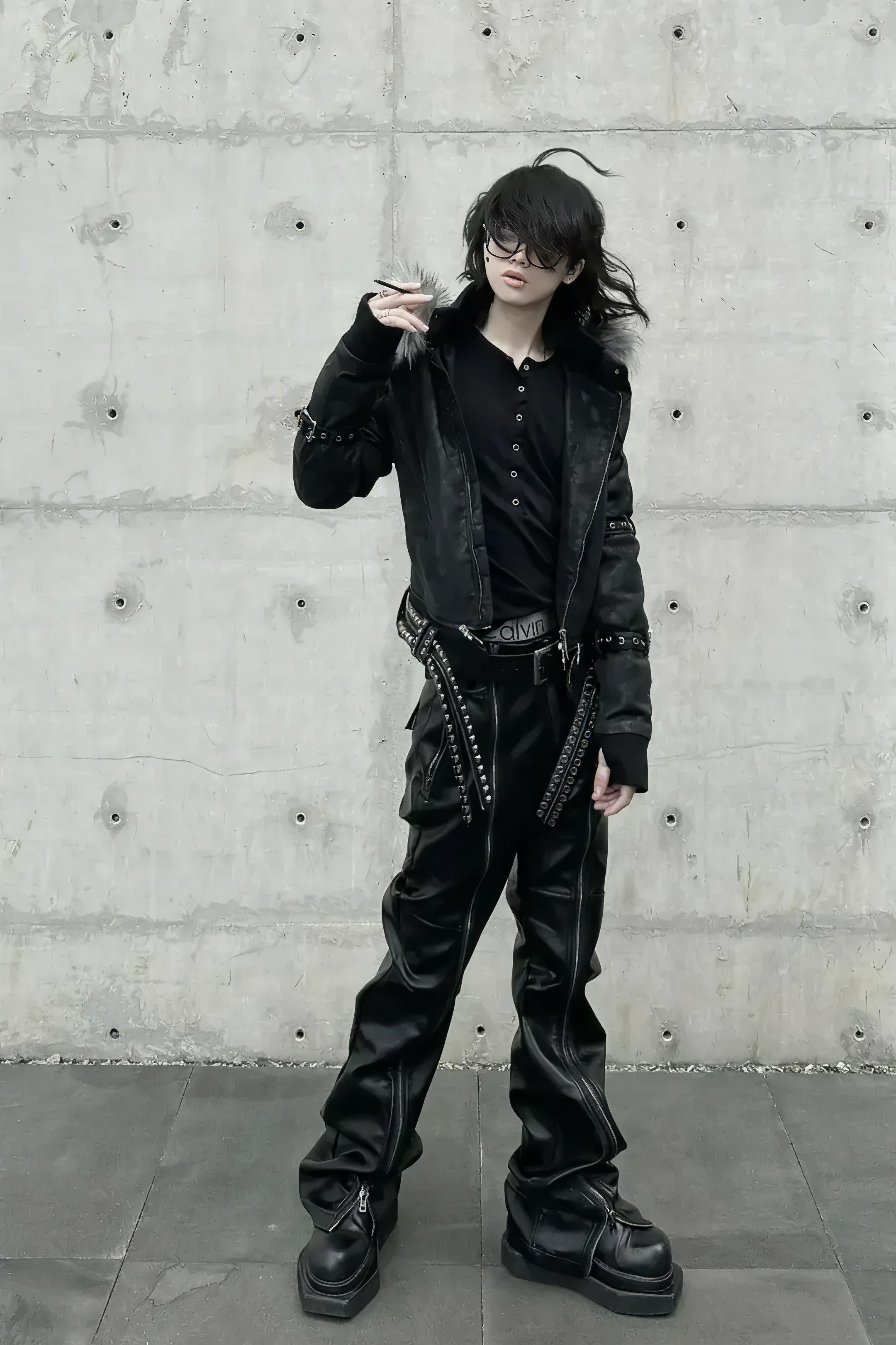 Double Zip Faux Leather Flare Pants