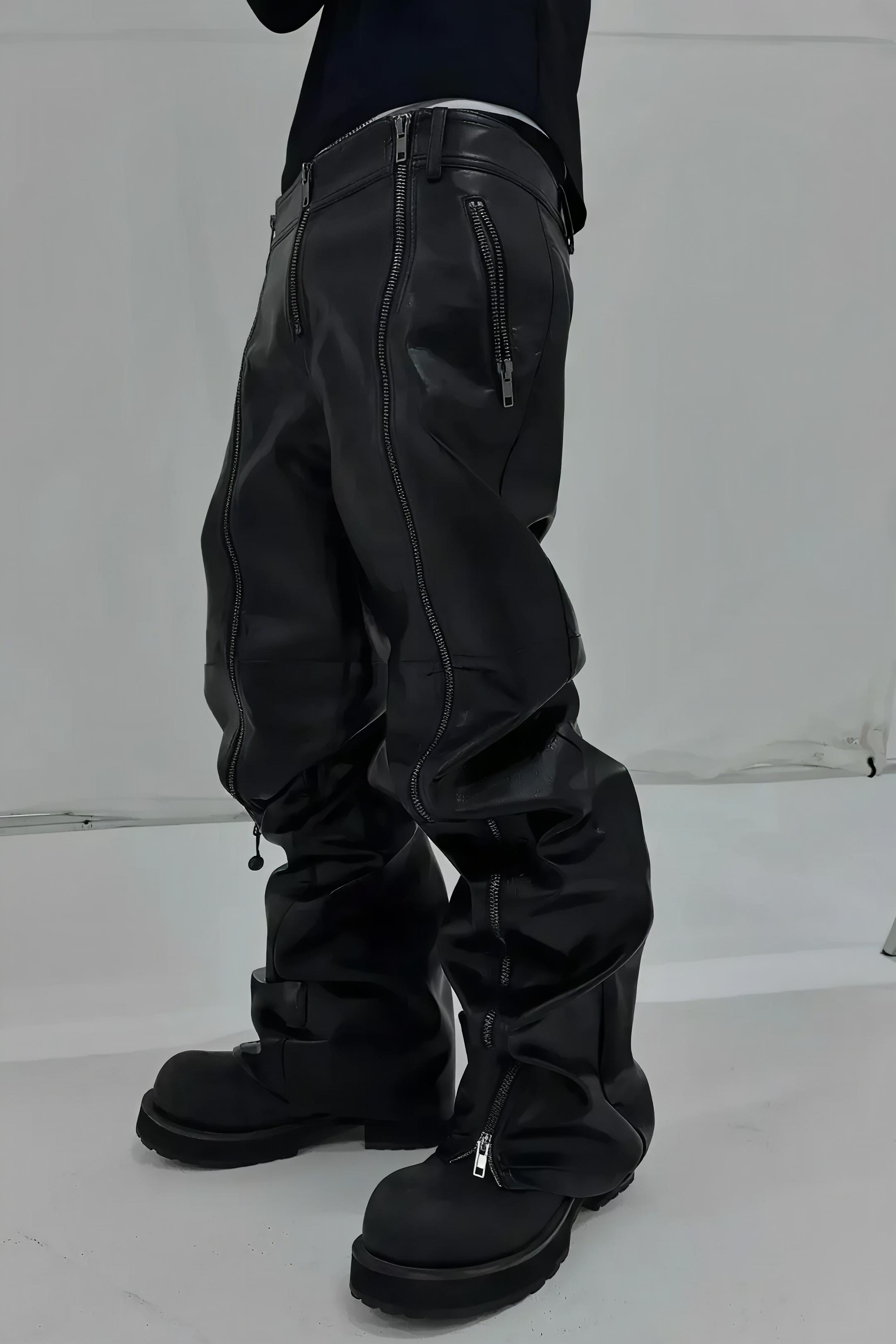 Double Zip Faux Leather Flare Pants