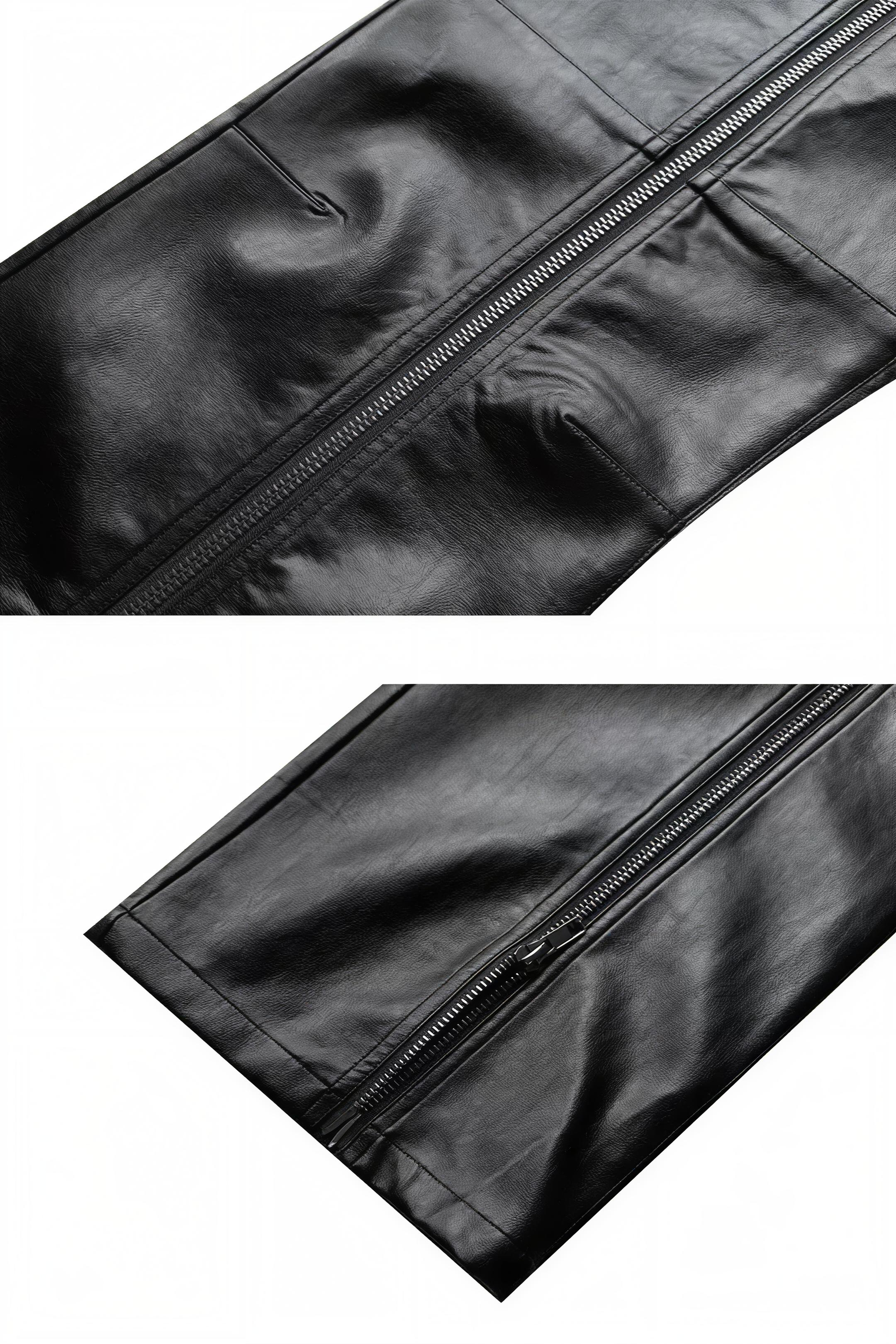 Double Zip Faux Leather Flare Pants