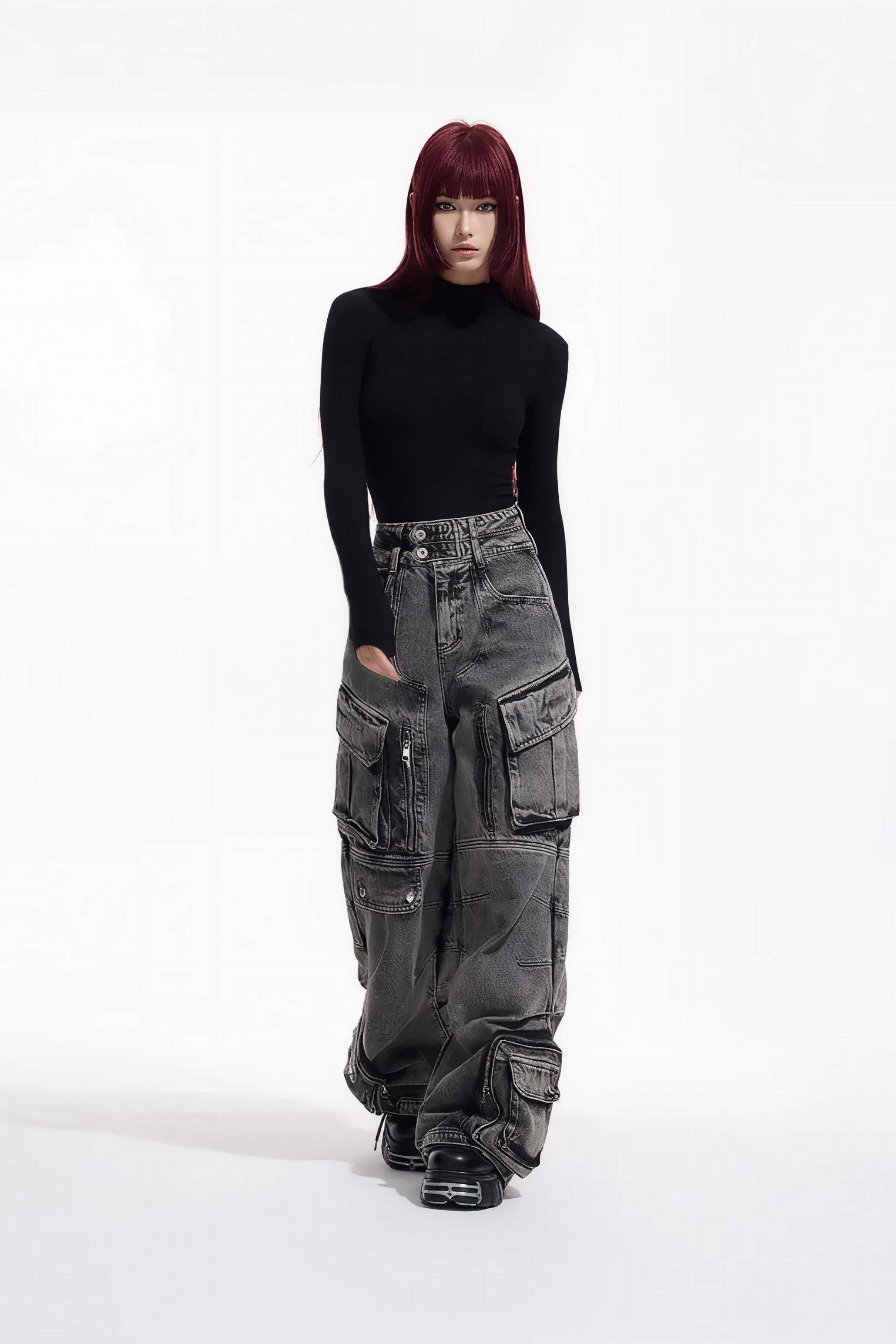 Washed Grey Wide Leg Jeans