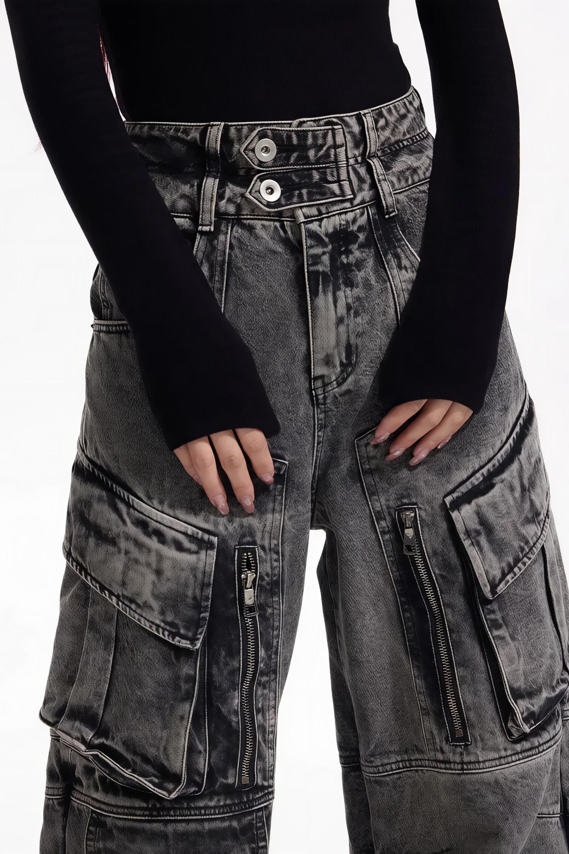Washed Grey Wide Leg Jeans