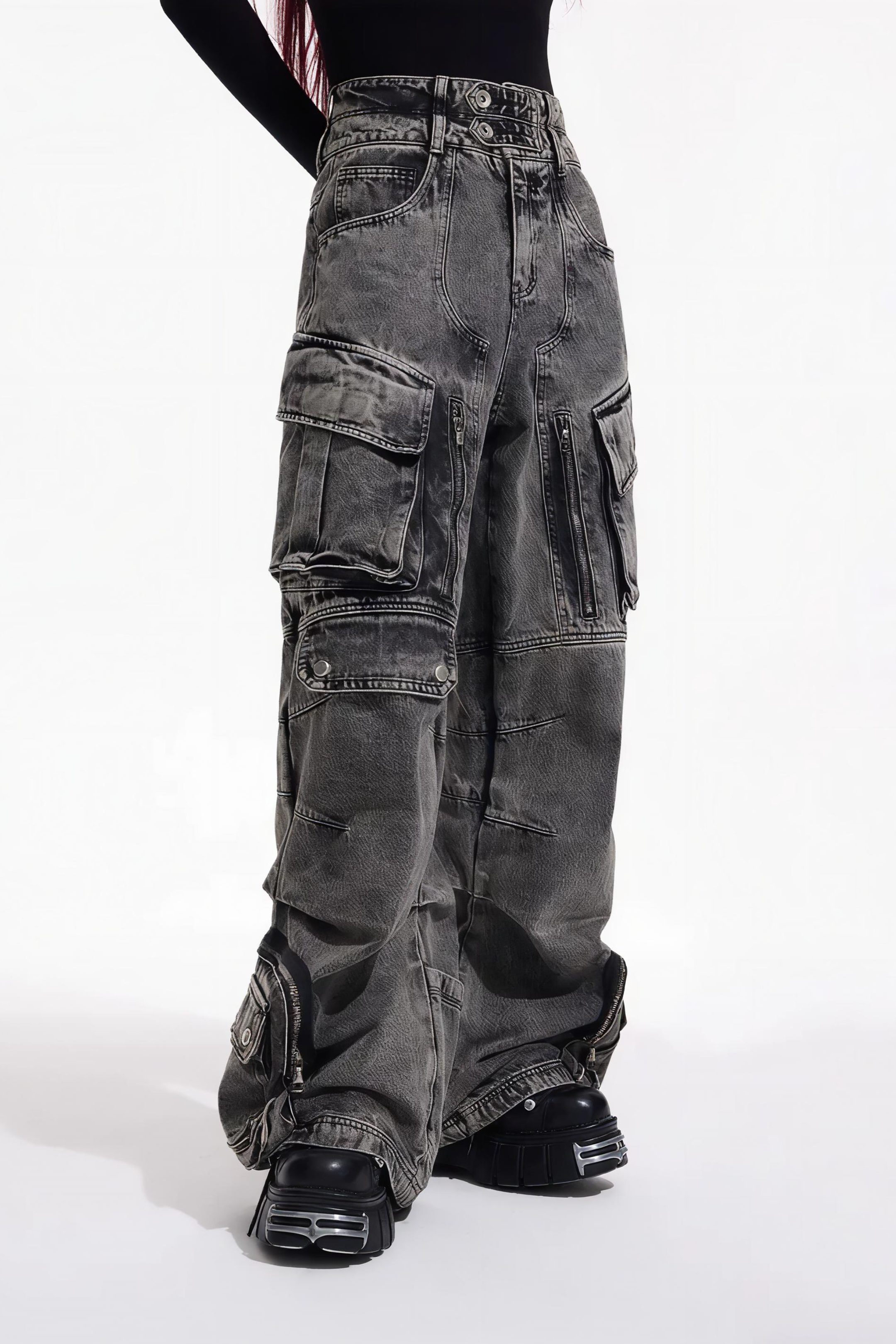 Washed Grey Wide Leg Jeans
