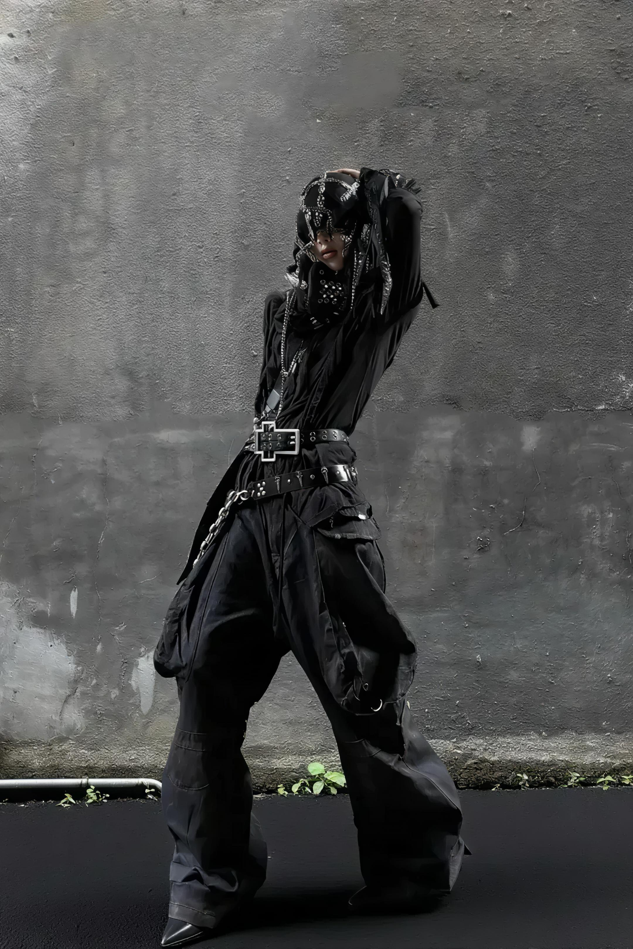 Brushed Dirty Painted Flared Cargo Pants