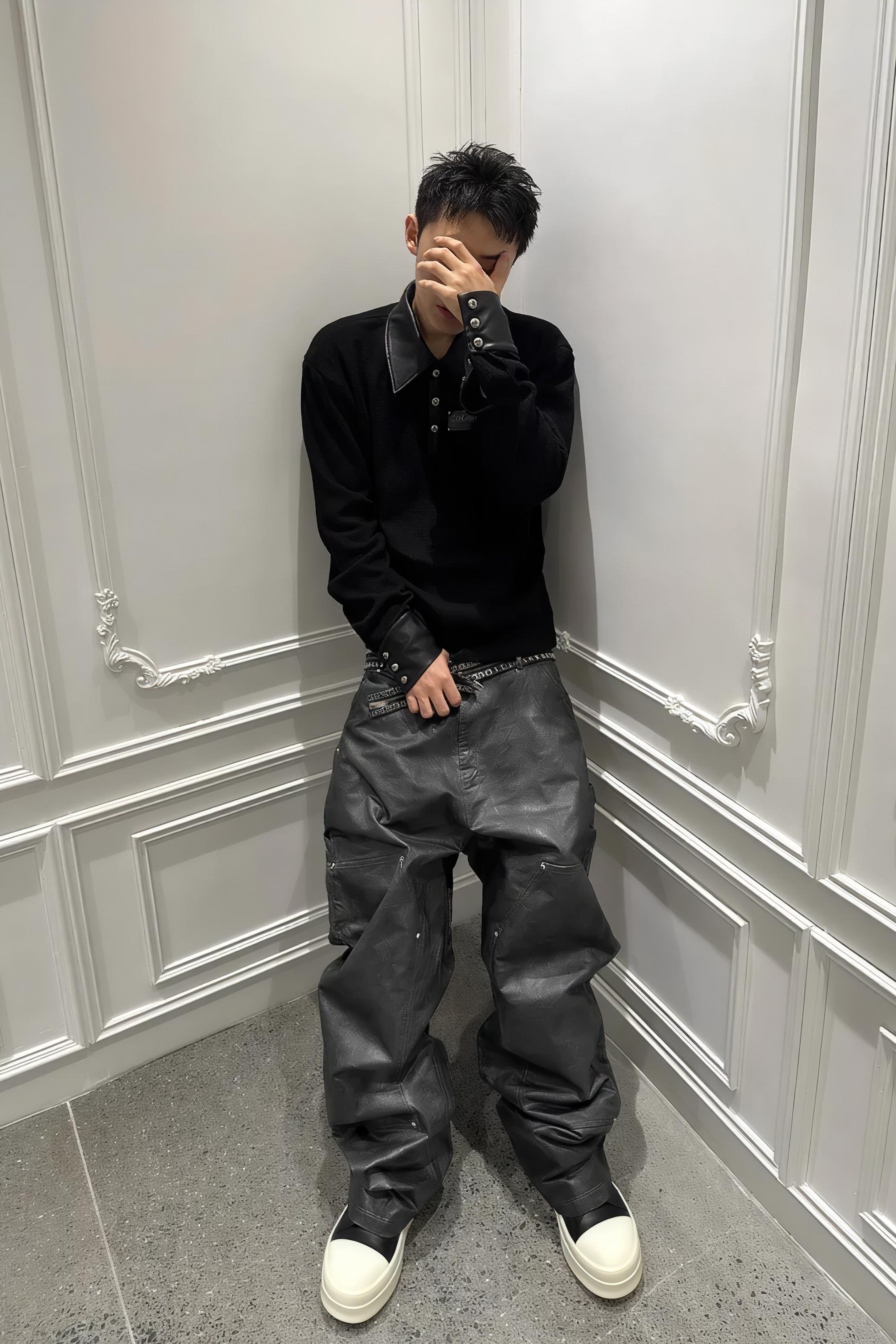 Hand Painted Wax Silver Powder Coated Straight Leg Wide Leg Lumberjack Pants