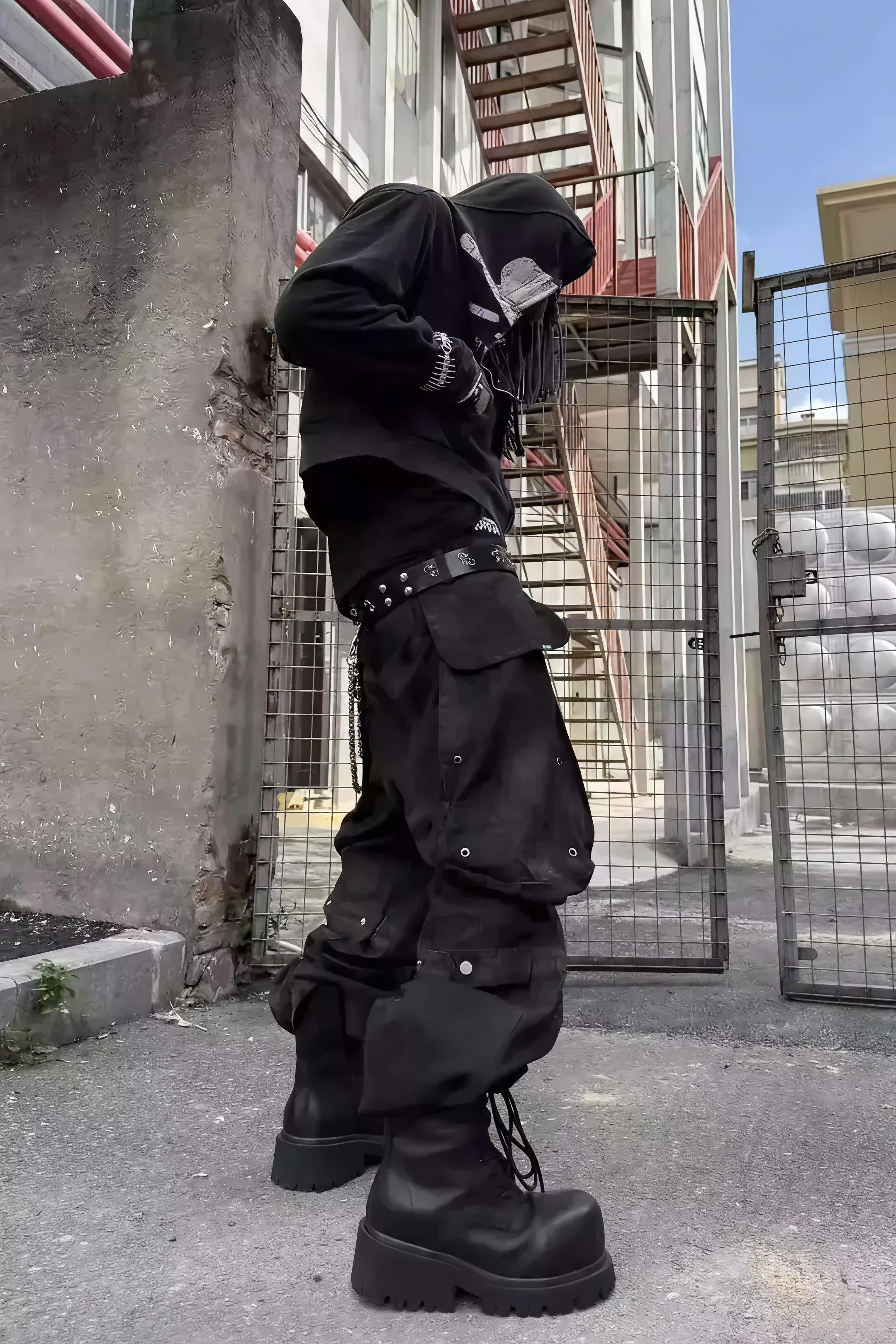 Brushed Dirty Painted Flared Cargo Pants