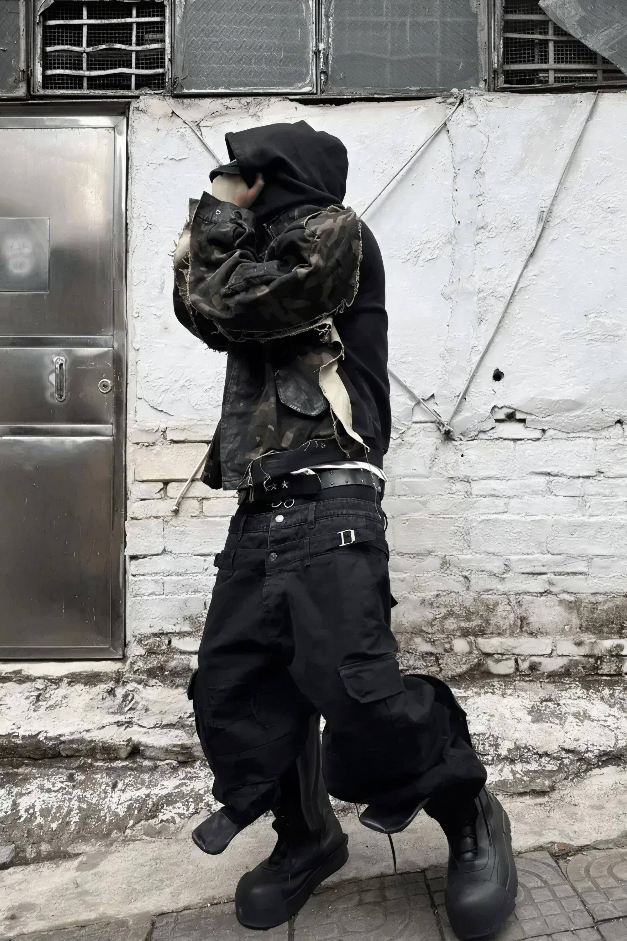 Triple Waistband Distressed Cargo Jeans