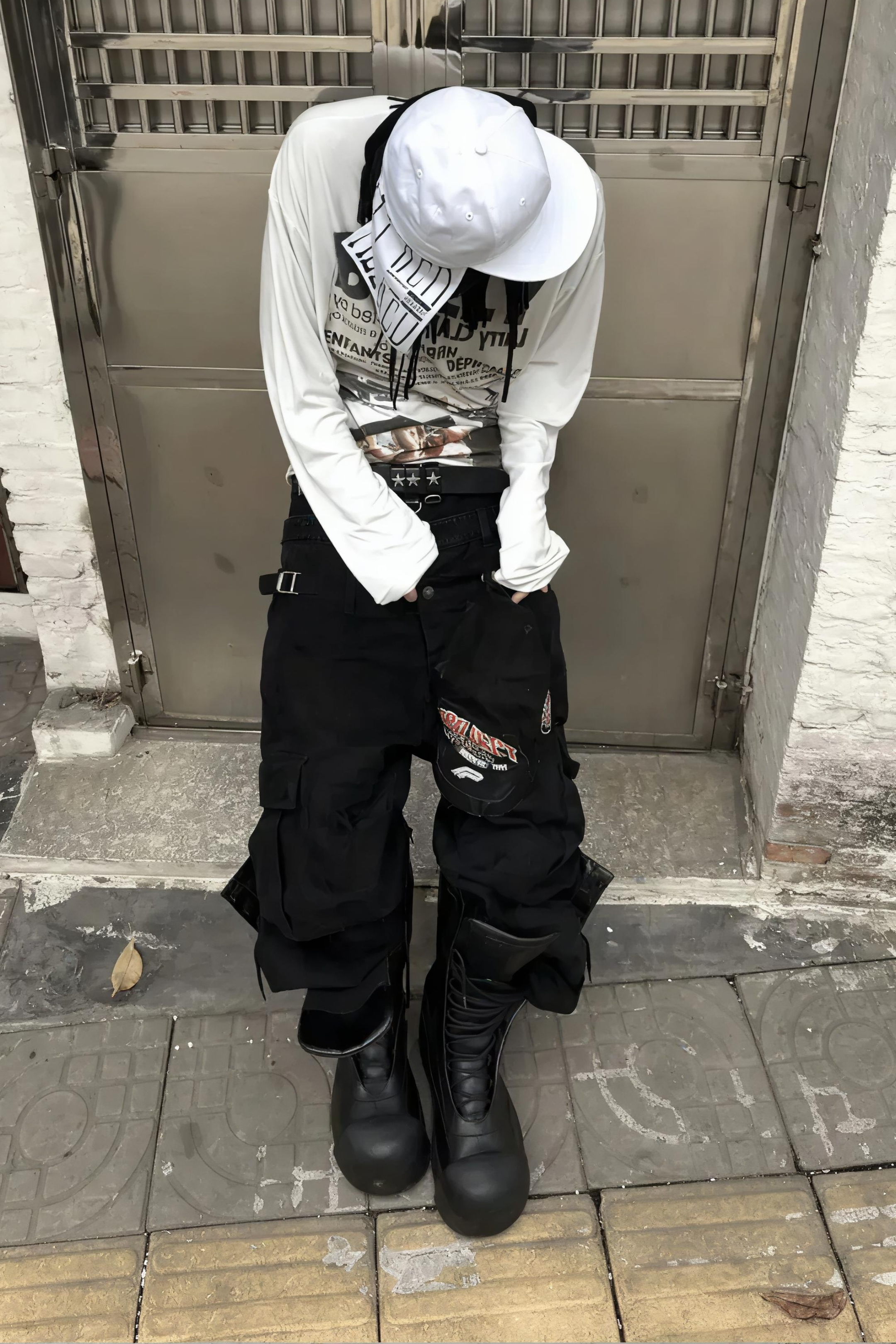 Triple Waistband Distressed Cargo Jeans