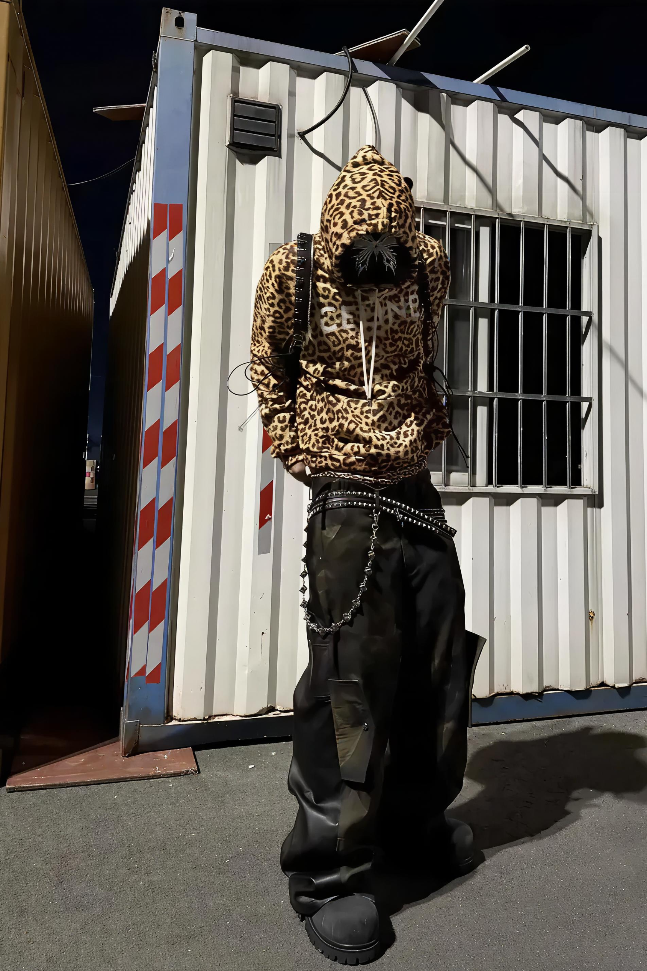 Camouflage Patchwork Leather Distressed Pants