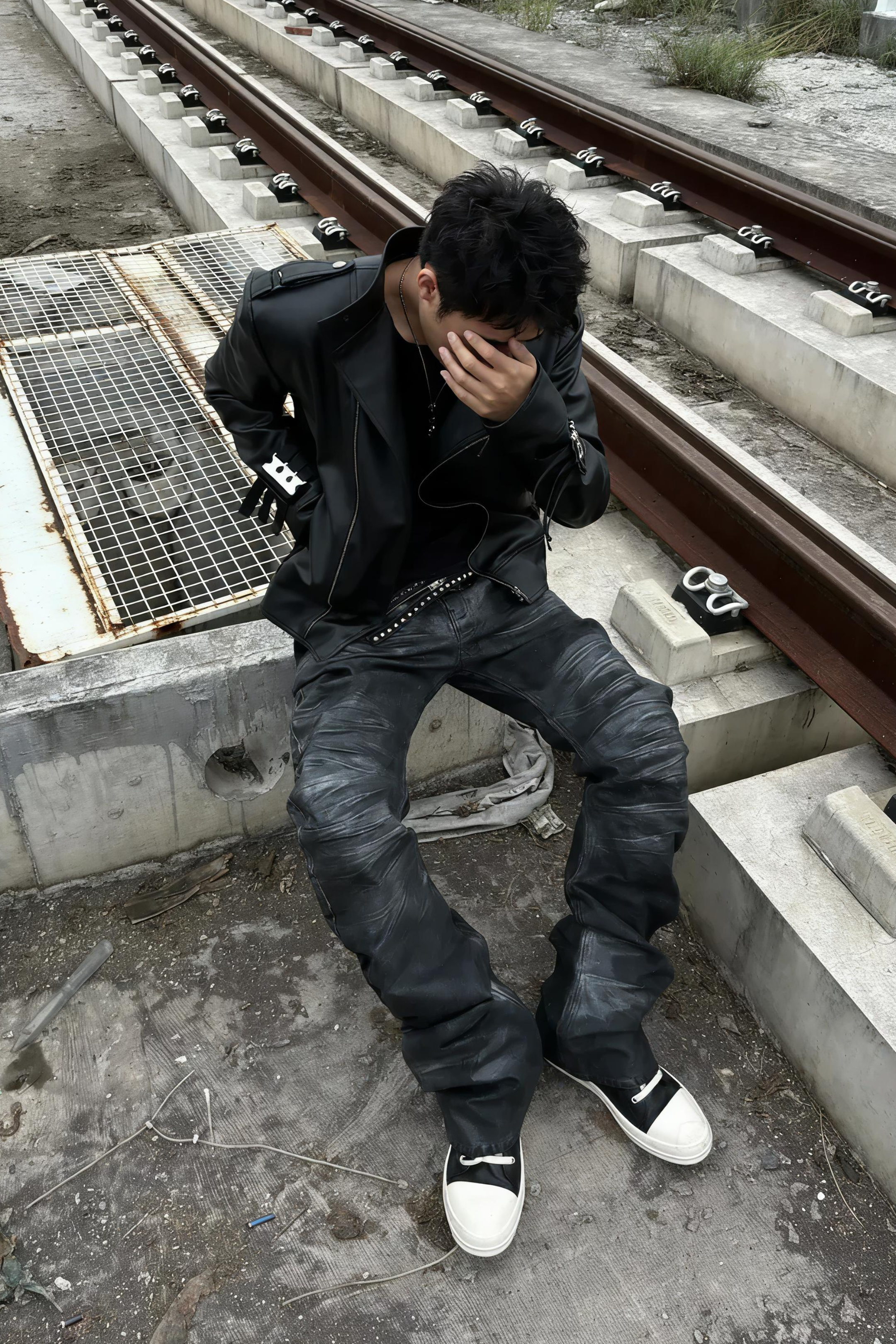 Curved Bamboo Joint Washed Brushed Wax 3D Jeans