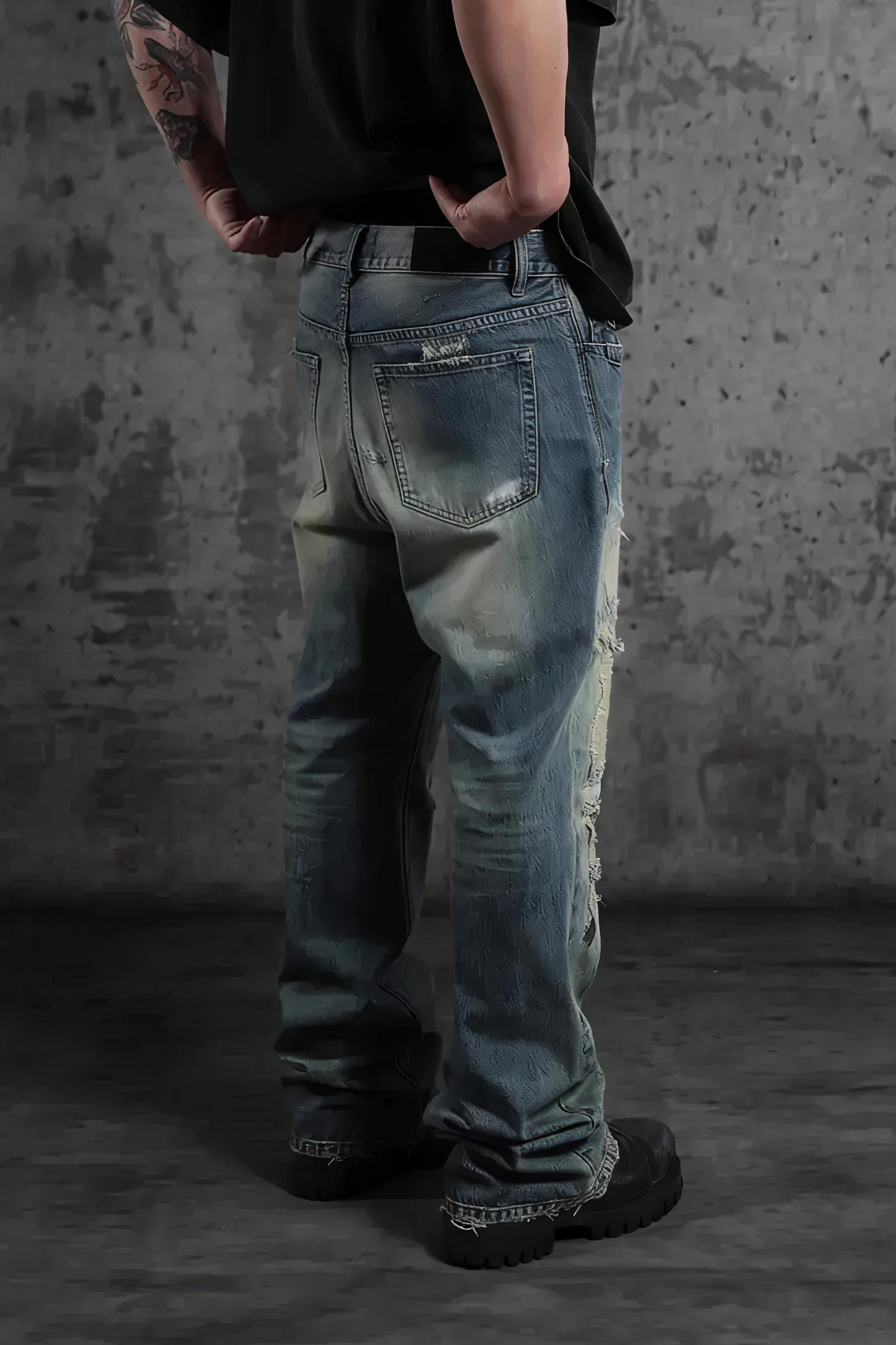 Micro Boob Distressed Dirty Wash Ripped Jeans