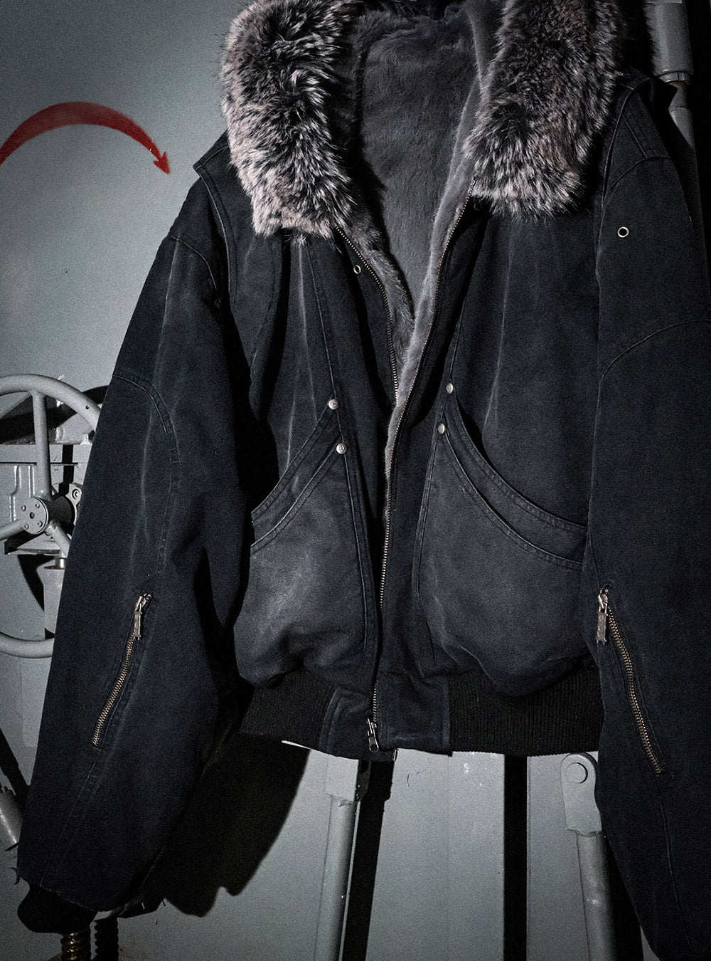 Dual Face Fur Collar Bomber