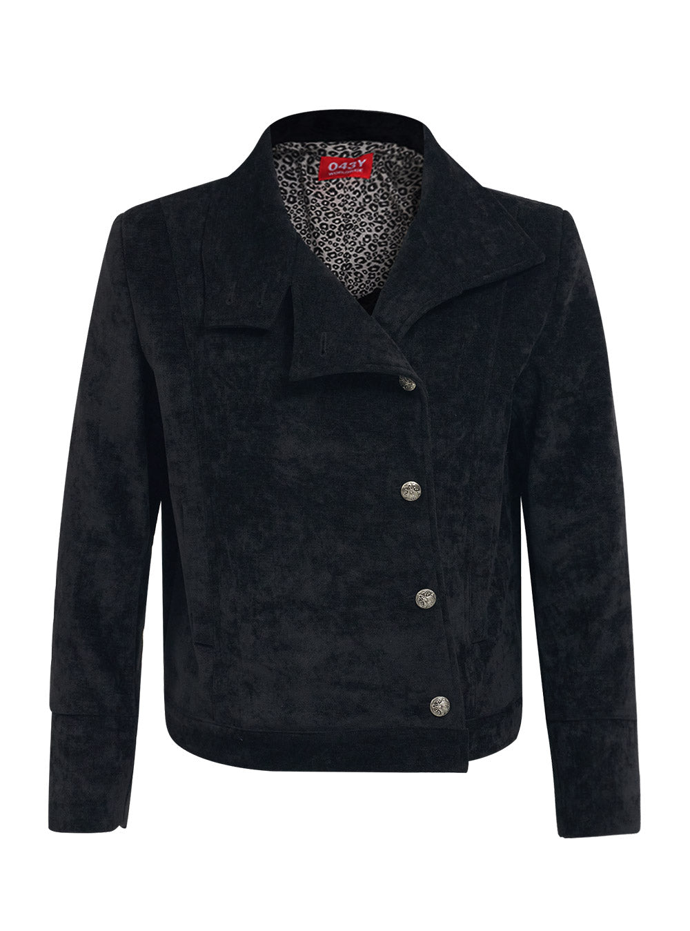 Asymmetric Velvet High-Neck Cropped Jacket