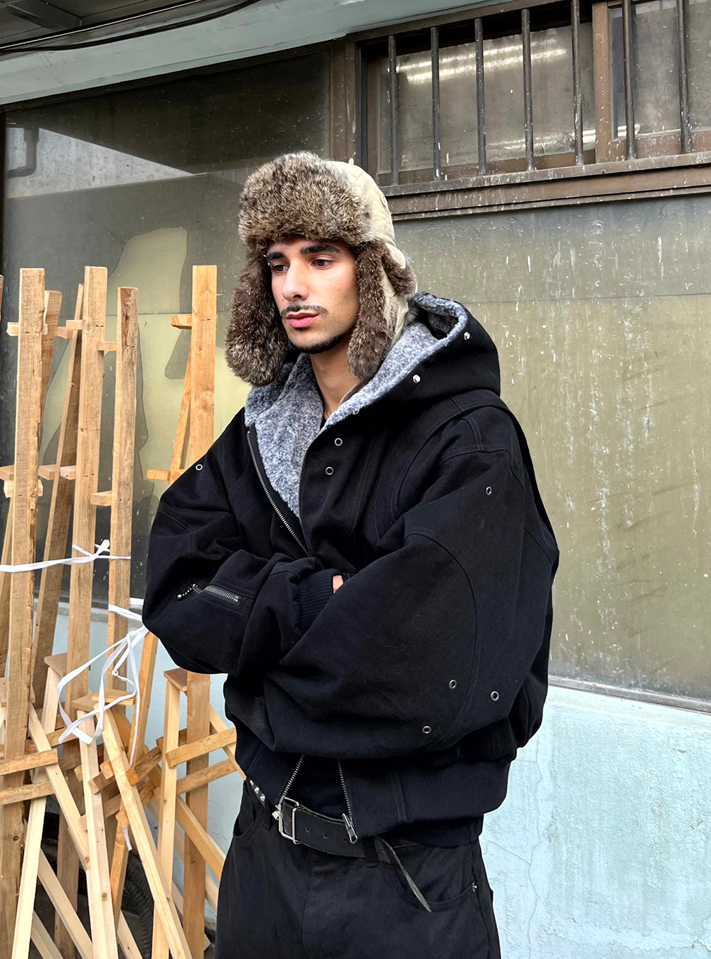 Dual Face Sculpted Fur Bomber