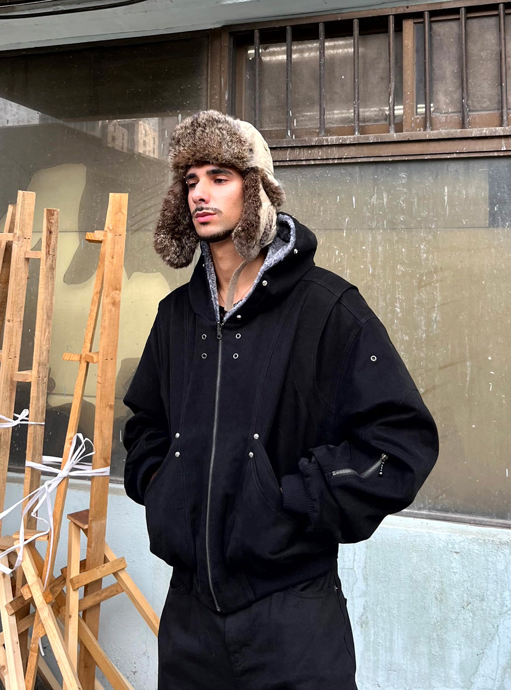 Dual Face Sculpted Fur Bomber