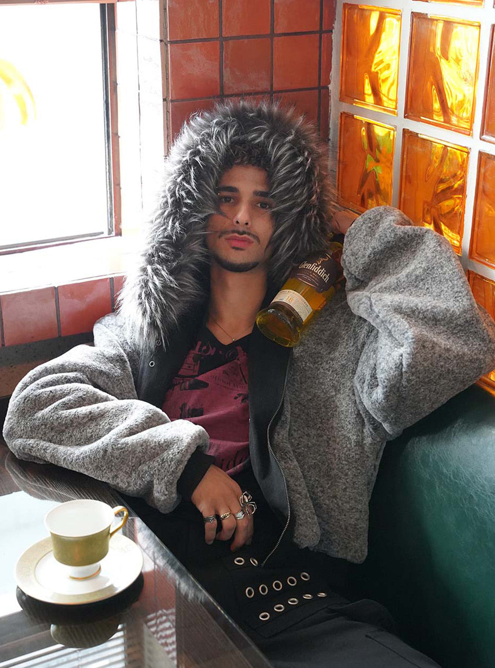 Dual Face Sculpted Fur Bomber