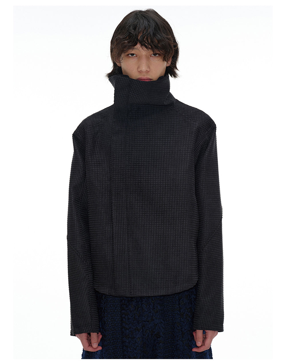 Twisted Collar Zippered Check Jacket